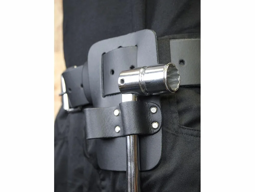 Faithfull Porte-clé d'échafaudage double boucle en cuir noir pour ceinture à outils