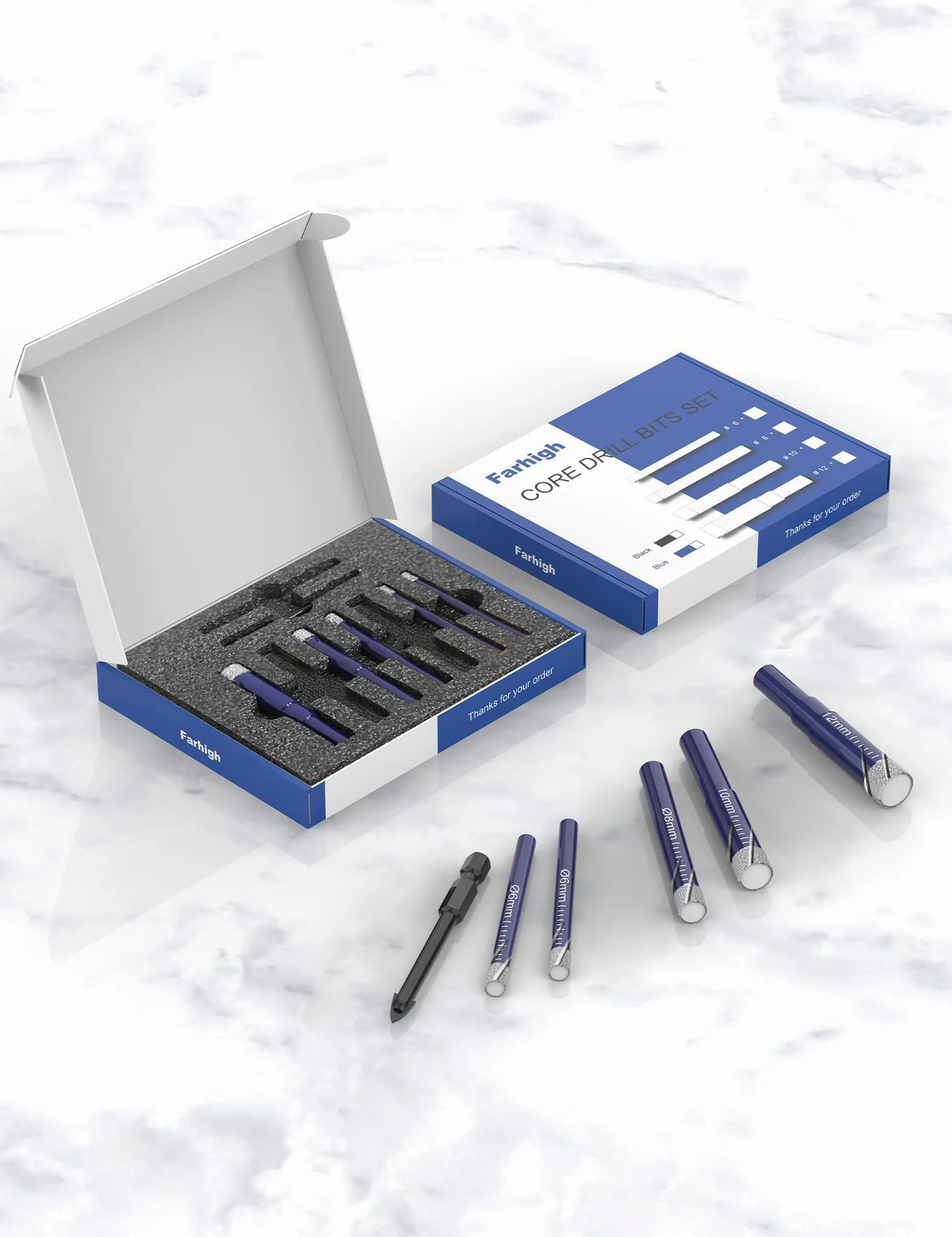 Juego de 6 brocas de diamante para porcelana, cerámica, vidrio y más – Brocas versátiles para azulejos para una perforación eficiente y precisa