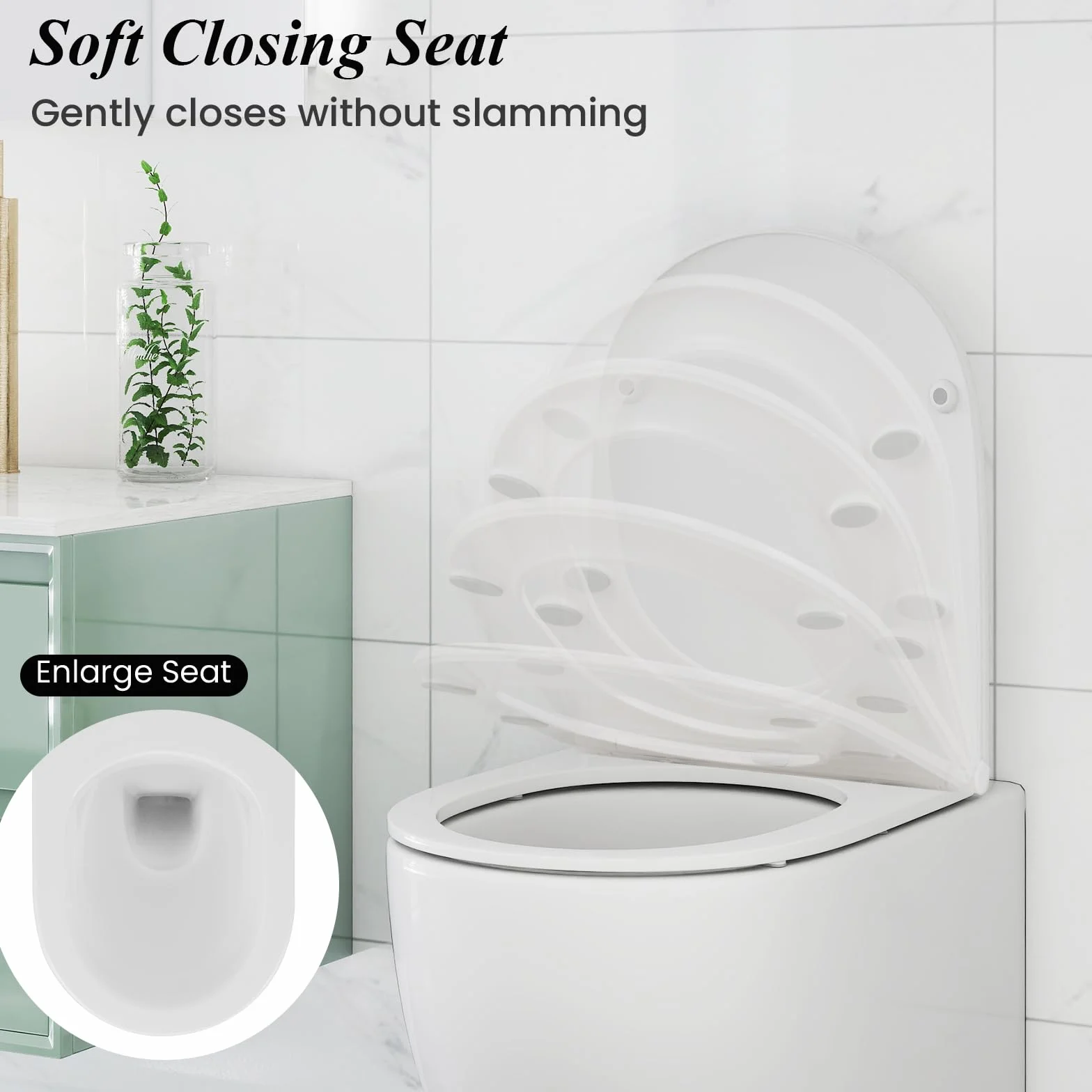 LIFEZEAL Inodoro Suspendido de Cerámica, Sanitarios de Pared con Tapa Extraíble y Cierre Lento, Sistema Doble Descarga Ahorro de Agua, Fácil Limpieza sin Bordes