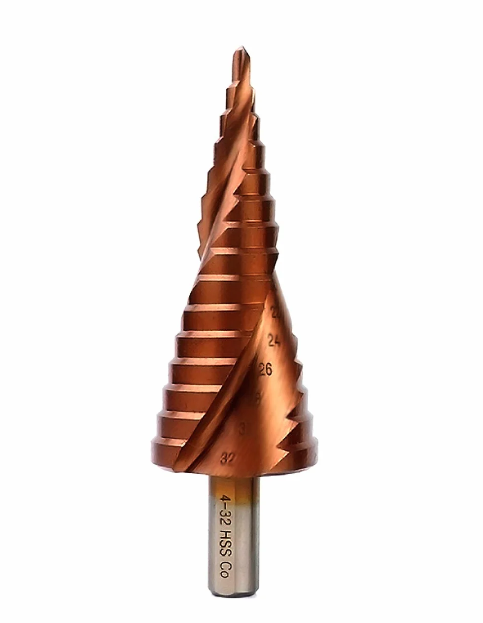 Mengshen Co - Broca escalonada 4-32 mm, ranura en espiral, M35 HSS, múltiples agujeros, placa acero inoxidable, hoja metal, avellanado, mango triangular, juego