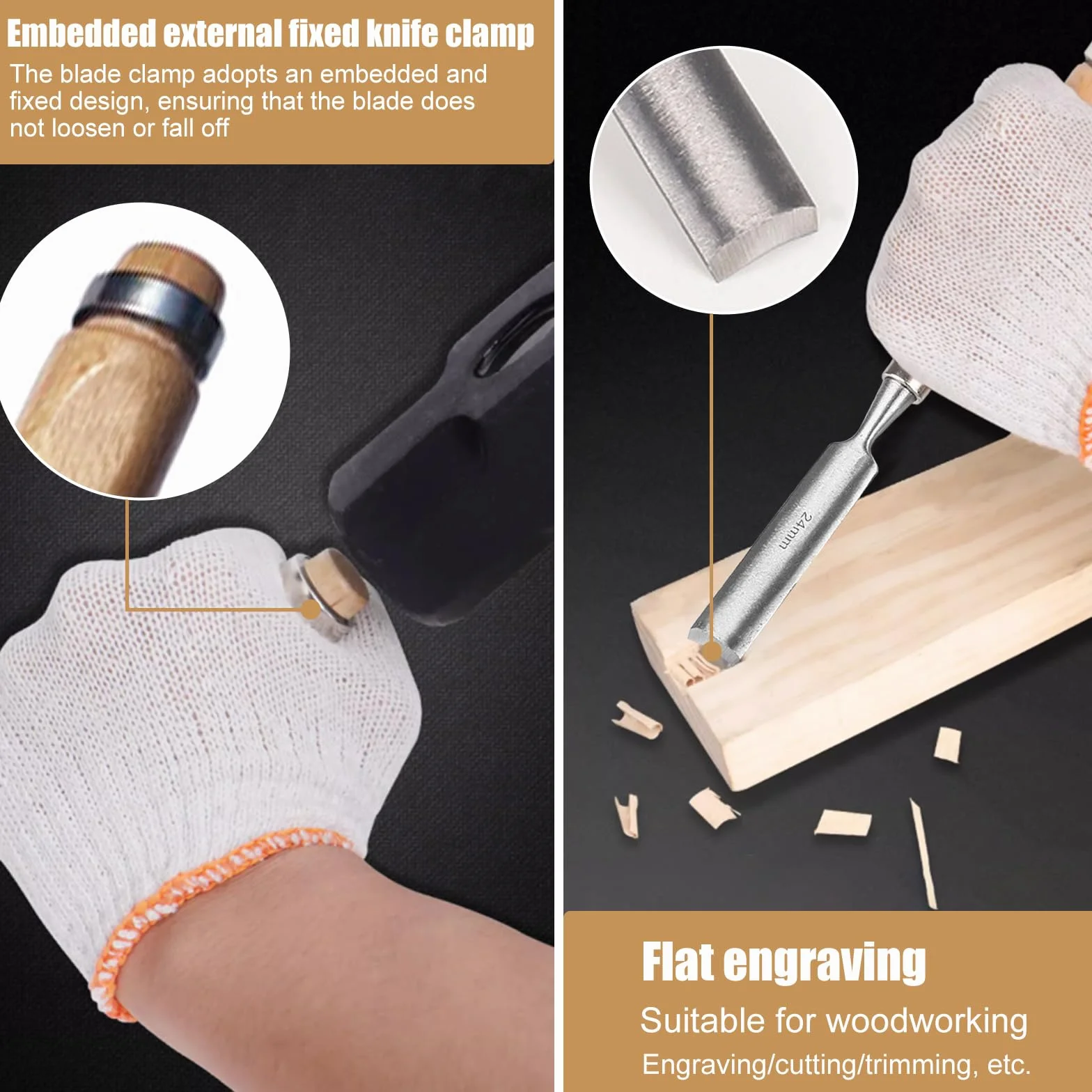 HSS 4pcs Juego De Torneado De Cincel De Torno De Madera Herramientas De Torneado,Juego de Gubias para Tallar Madera 8mm/12mm/18mm/24mm,para Principiantes y Profesionales