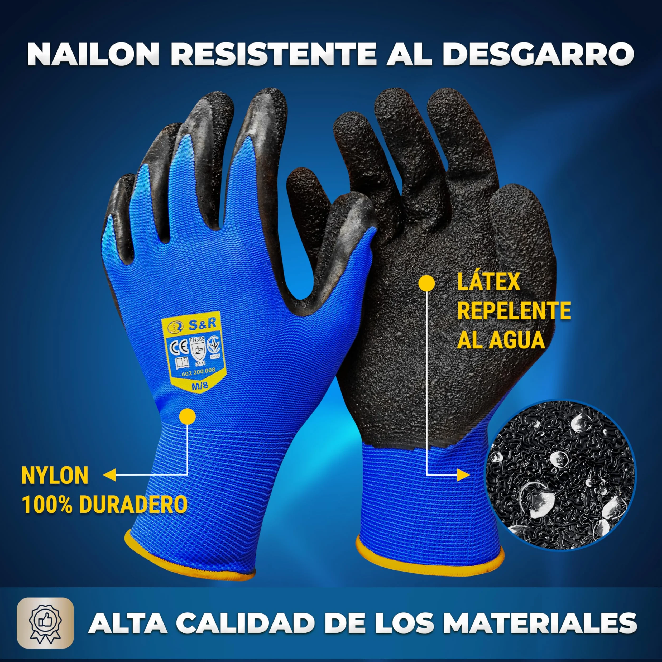 S&R Guantes de Trabajo Hombre Talla L 9 Nylon y Latex 12 Pares