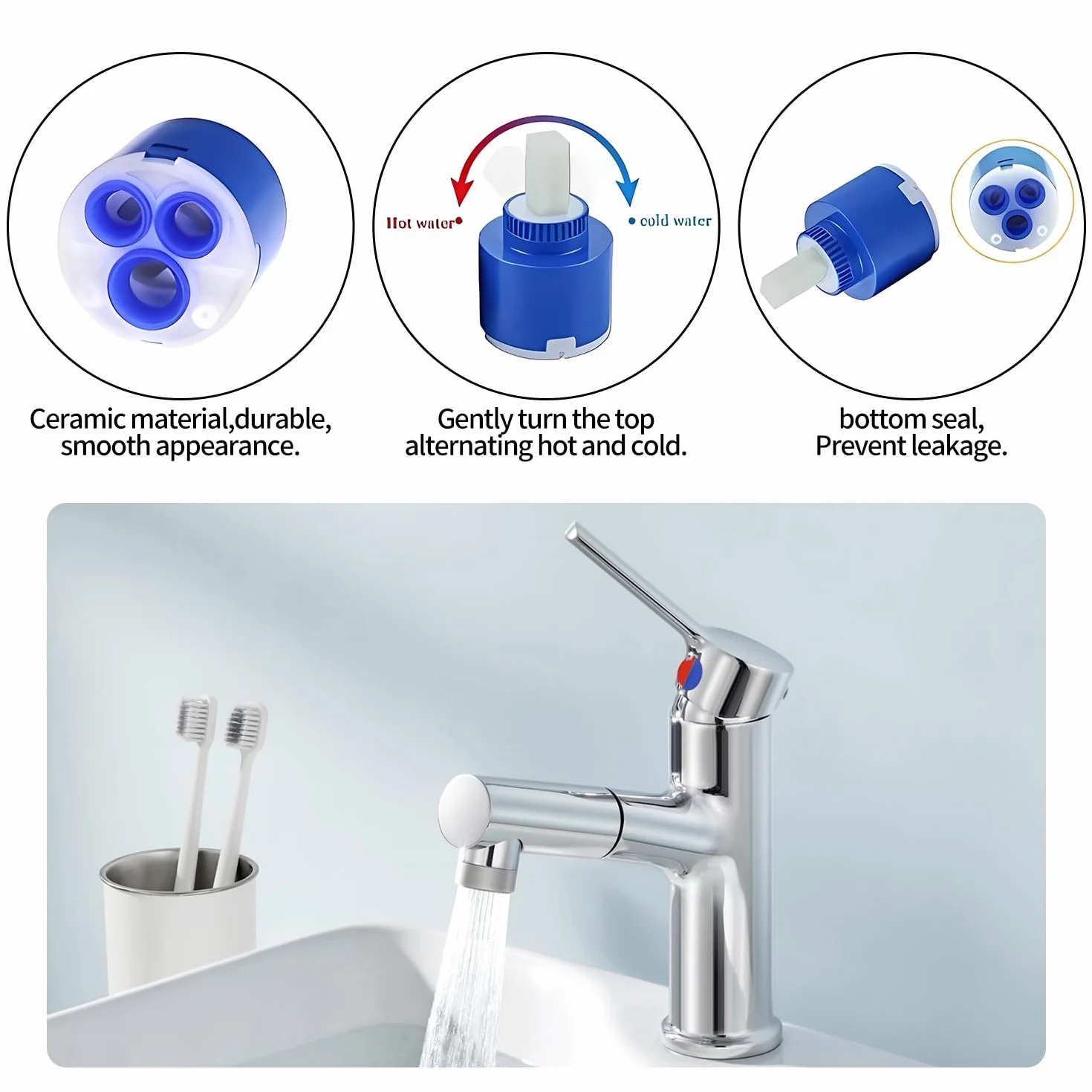 Cartucho de Cerámica de 40 mm Cartucho de Grifo de Cerámica Cartucho de Ceramica para Grifos Mezclador Grifo de Lavabo y Grifo de Ducha Grifo de Cocina (40MM)