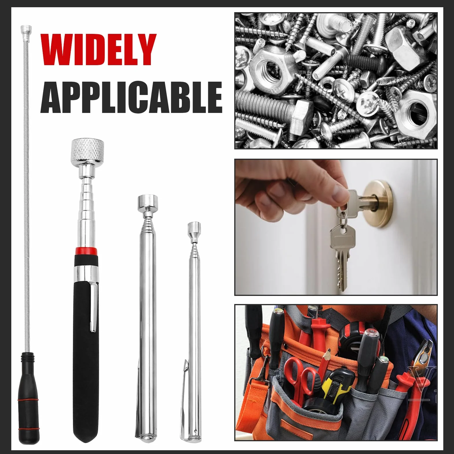 4 Piezas Herramienta Recogedor Magnético Extensible Iman Telescopico Iman Flexible Acero Inoxidable para Recoger Tornillos y Tuercas y Otros Objetos Metálicos