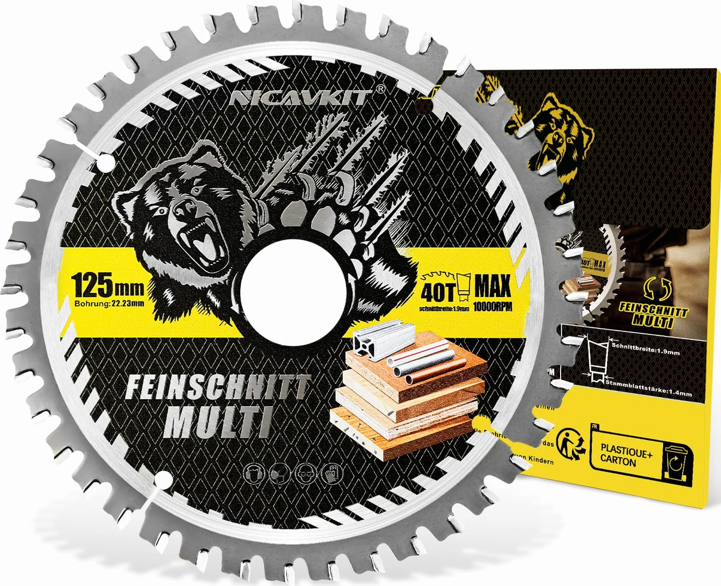 Hoja de sierra circular de 125 x 22.23 mm de diámetro para madera, metal y aluminio, etc. Disco de Corte multimaterial 125 x 22.23 mm, compatible con Bosch, Makita y Dewalt, etc.