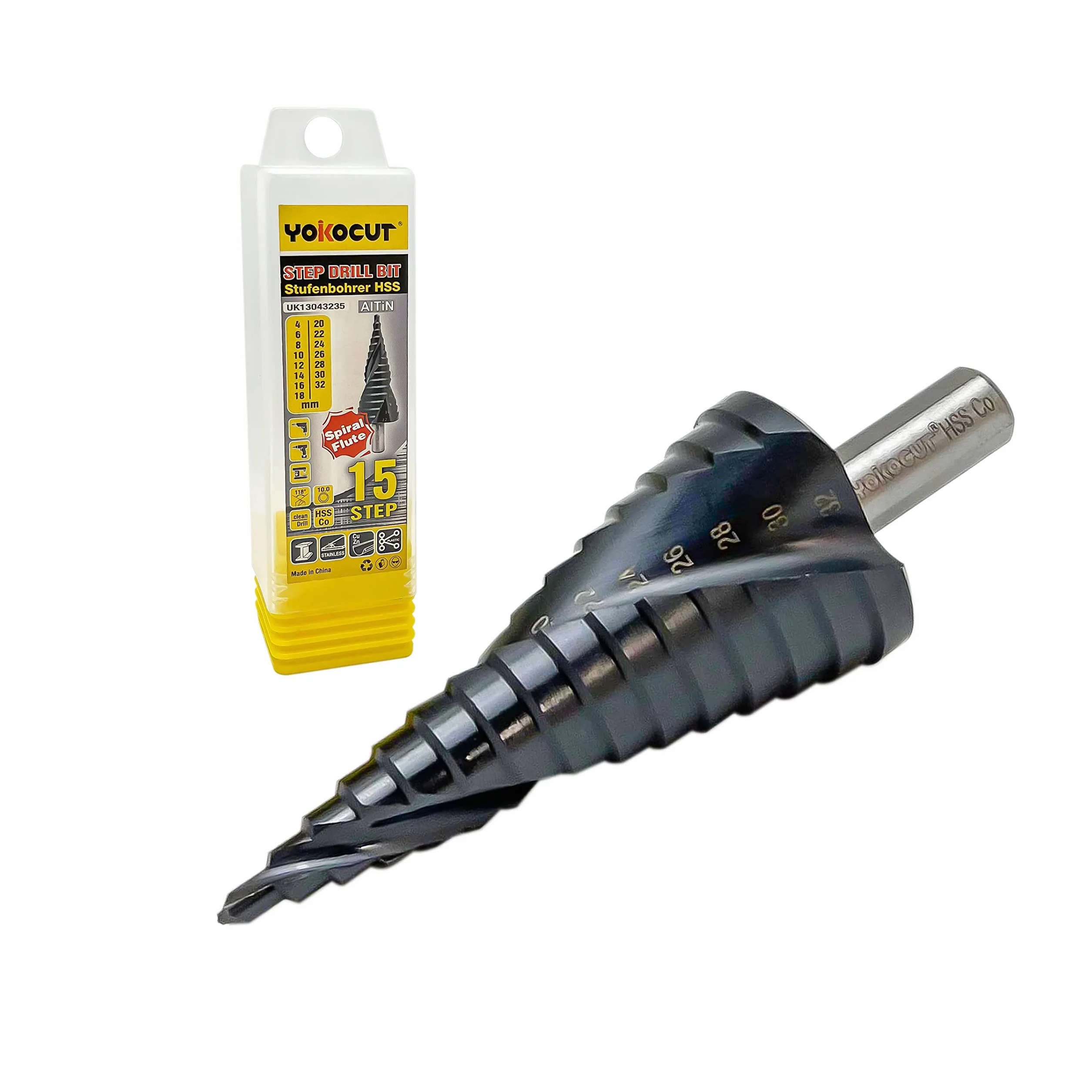 Broca escalonada 4–32 mm, broca de cobalto para acero inoxidable y metal duro, broca de metal HSS con revestimiento AlTiN, broca cónica, broca de desbaste, broca para chapa