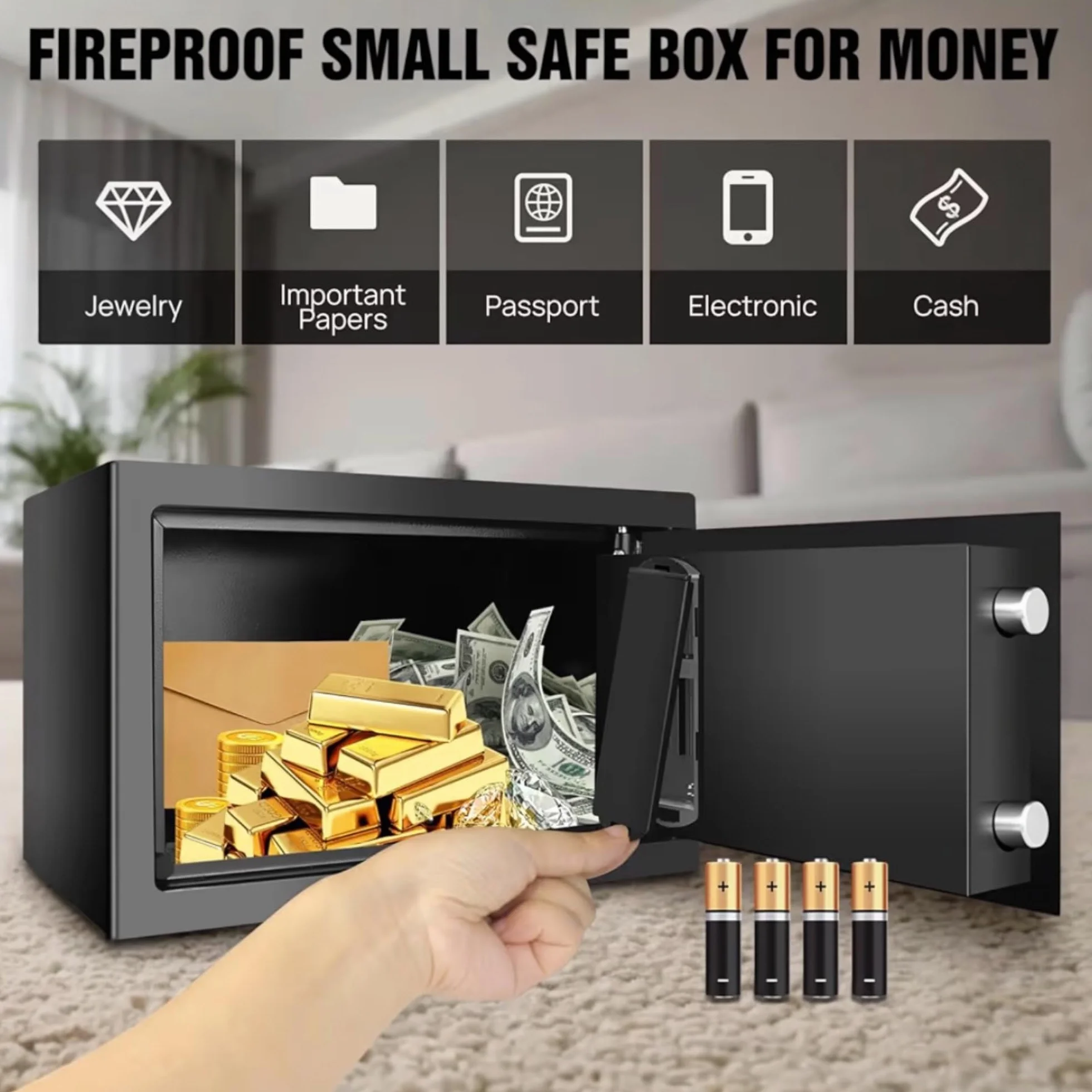 Caja Fuerte Digital con Cerradura de Combinación y 2 Llaves - Resistente para Efectivo, Joyas, Objetos de Valor - Operación Sin Batería, Diseño Compacto para Hogar, Oficina