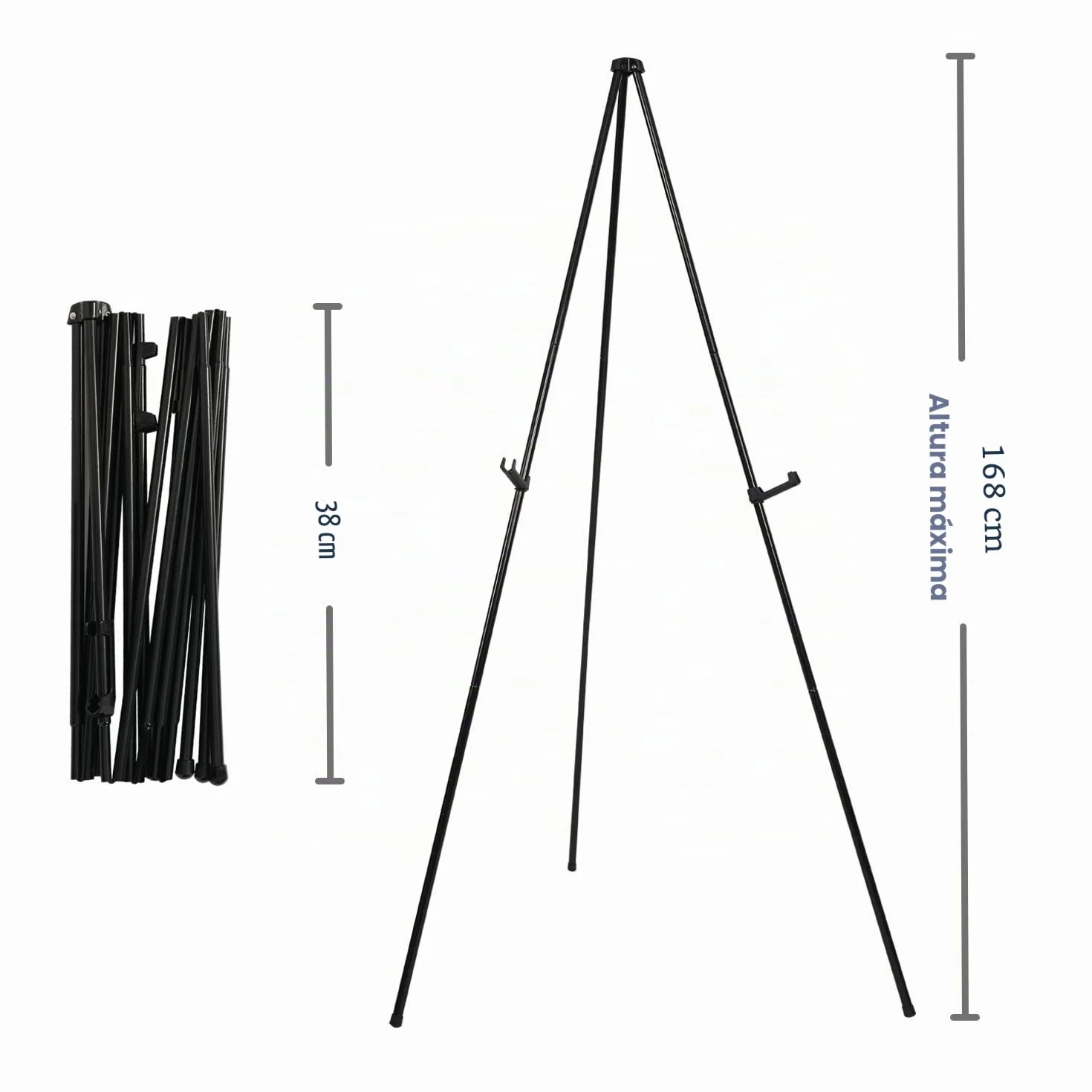 Caballete plegable trípode portátil negro caballete de exhibición ajustable de metal ligero, base 160 cm, para ferias comerciales, presentaciones, carteles, exhibiciones de arte