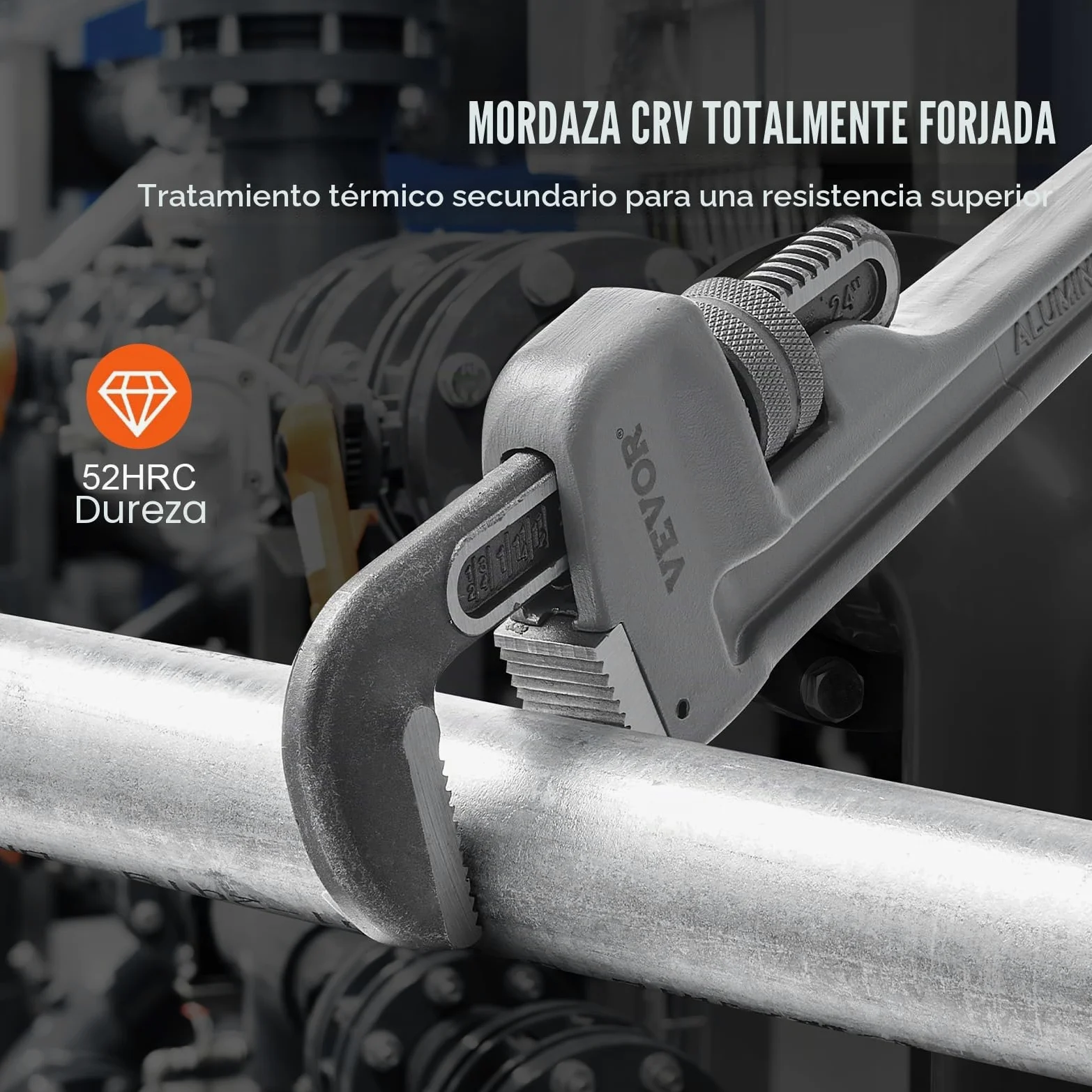 VEVOR Llave para Tubo Recto de Aluminio 61 cm Llave para Plomería Ajustable Mandíbula de Alta Resistencia Mango Ergonómico Fácil de Transportar para Tuberías de Agua Reparaciones de Automóviles