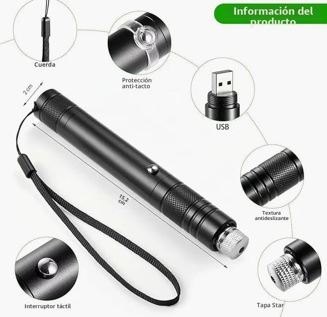 USB avanzada linterna de largo alcance, recargable de alta potencia con tapa de estrella extraíble versátil para observación astronómica
