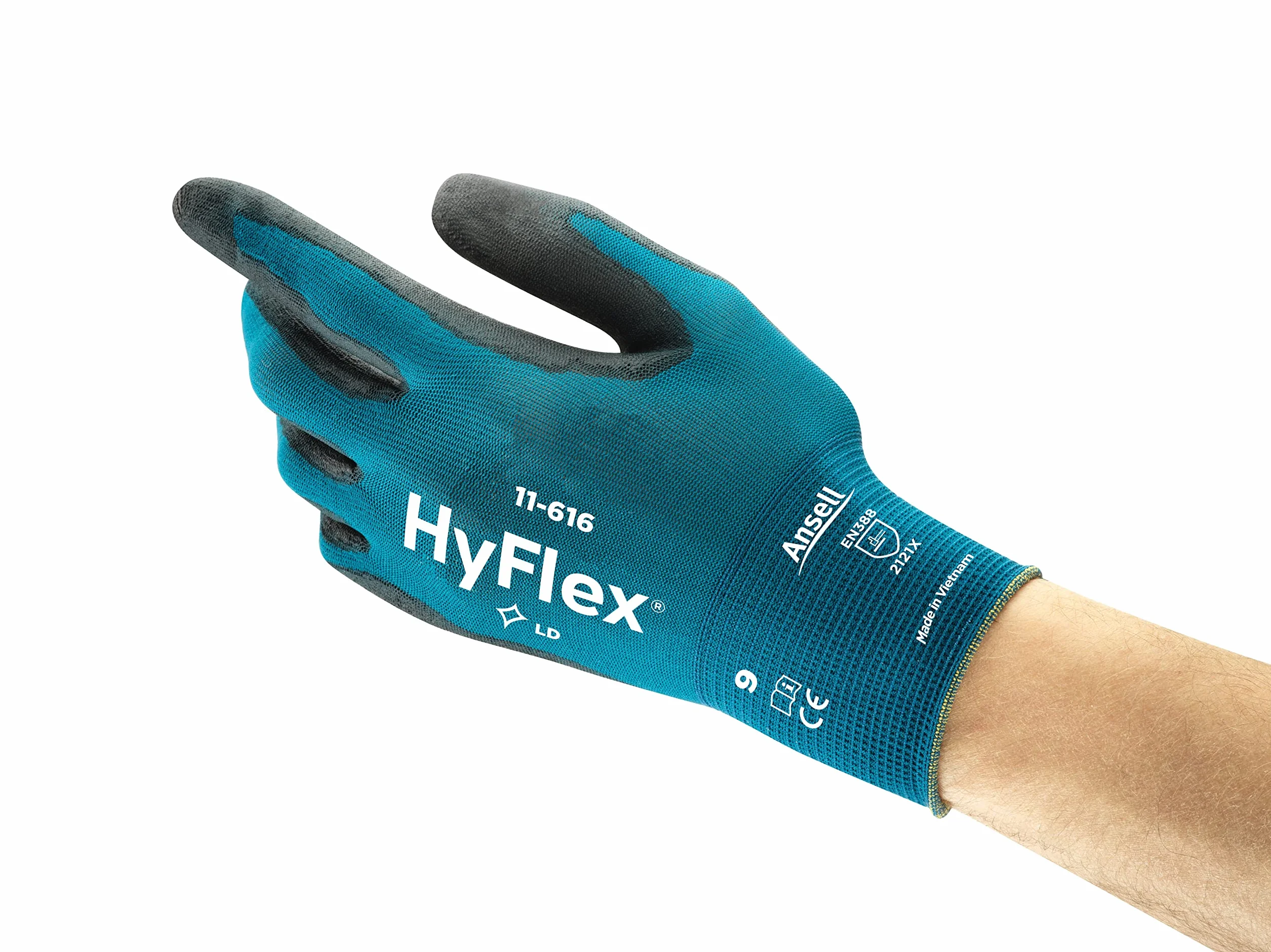 Ansell HyFlex 11-616 Guantes de Trabajo de Nylon Extra-Finos, Guante Mecánico Duraderos Usos Múltiples, Protección Mecánica Industrial, Seguridad y Destreza, Azul, Talla L (12 Pares)