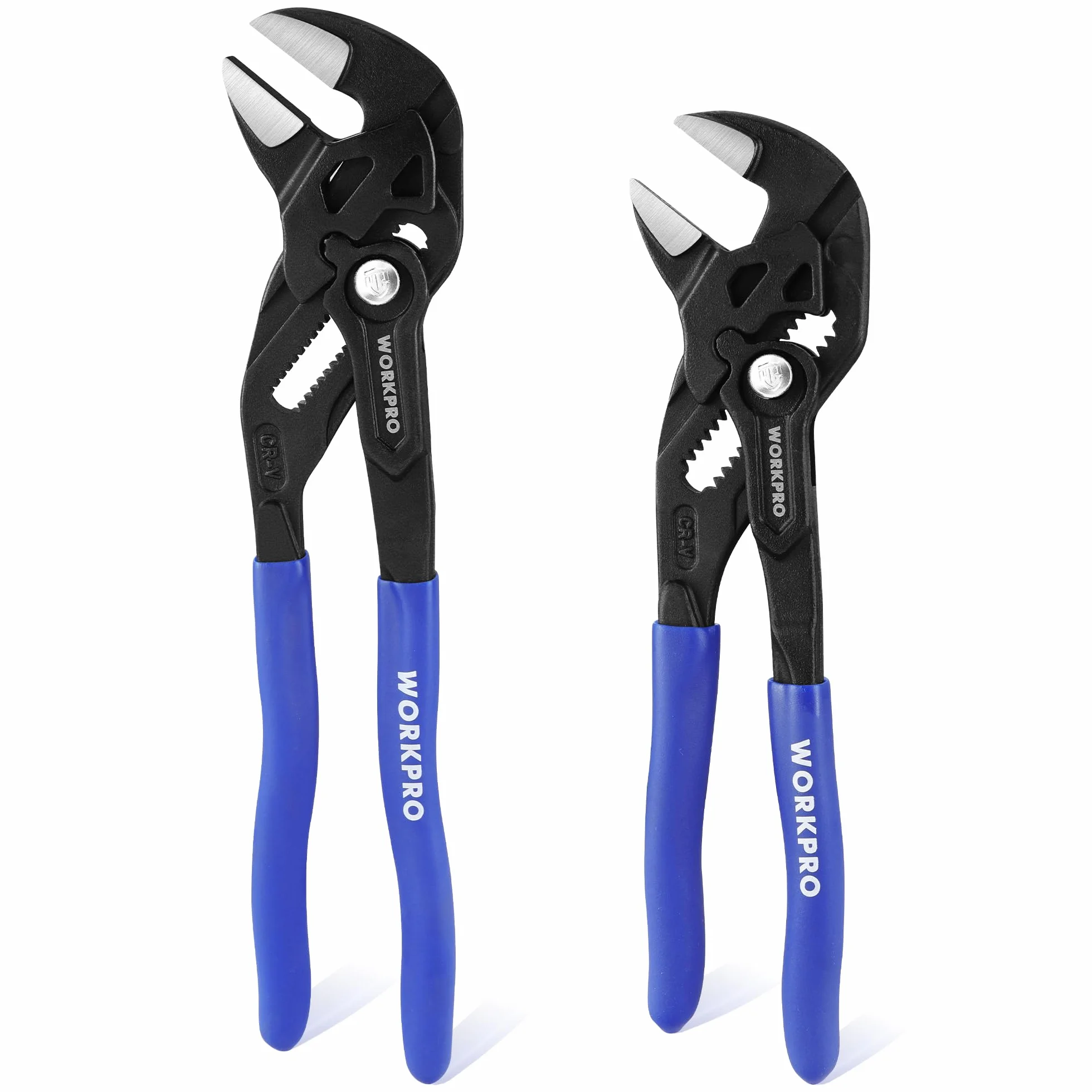 WORKPRO Tenaza Llave de 2 Piezas, 180mm/255mm, Juego de Llave de Alicate de Cr-V, Llave Ajustable, Tenazas con Mandíbula de Autoajuste, Apertura Máxima de Mandíbula 40mm/50mm
