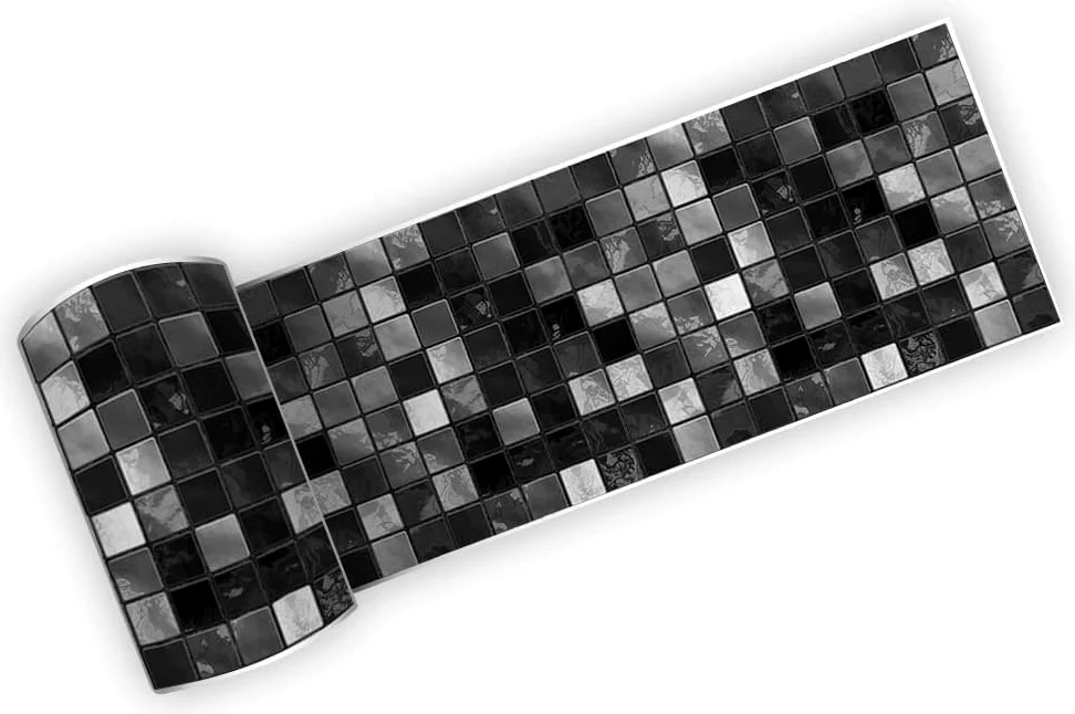 neukids Borde de pared de mosaico negro para despegar y pegar, borde de rodapiés, bordes de pared, sala de estar, dormitorio, baño, cocina, decoración de papel tapiz