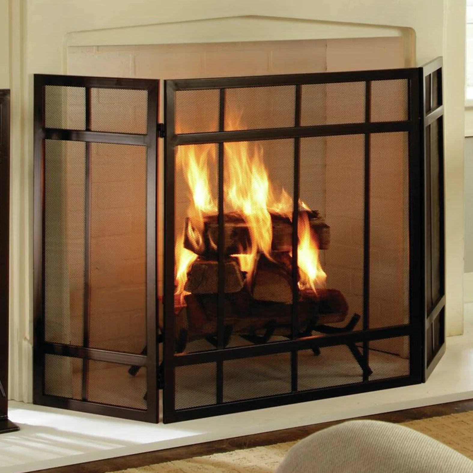 ZIMGOD Salvachispas Chimenea Pantalla Triple de la Chimenea, Pantalla contra Chispas contra Incendios de 52 Pulgadas de Ancho, Fireguard Transparente para Chimenea de Salón/Quema de Leña/Parrillas
