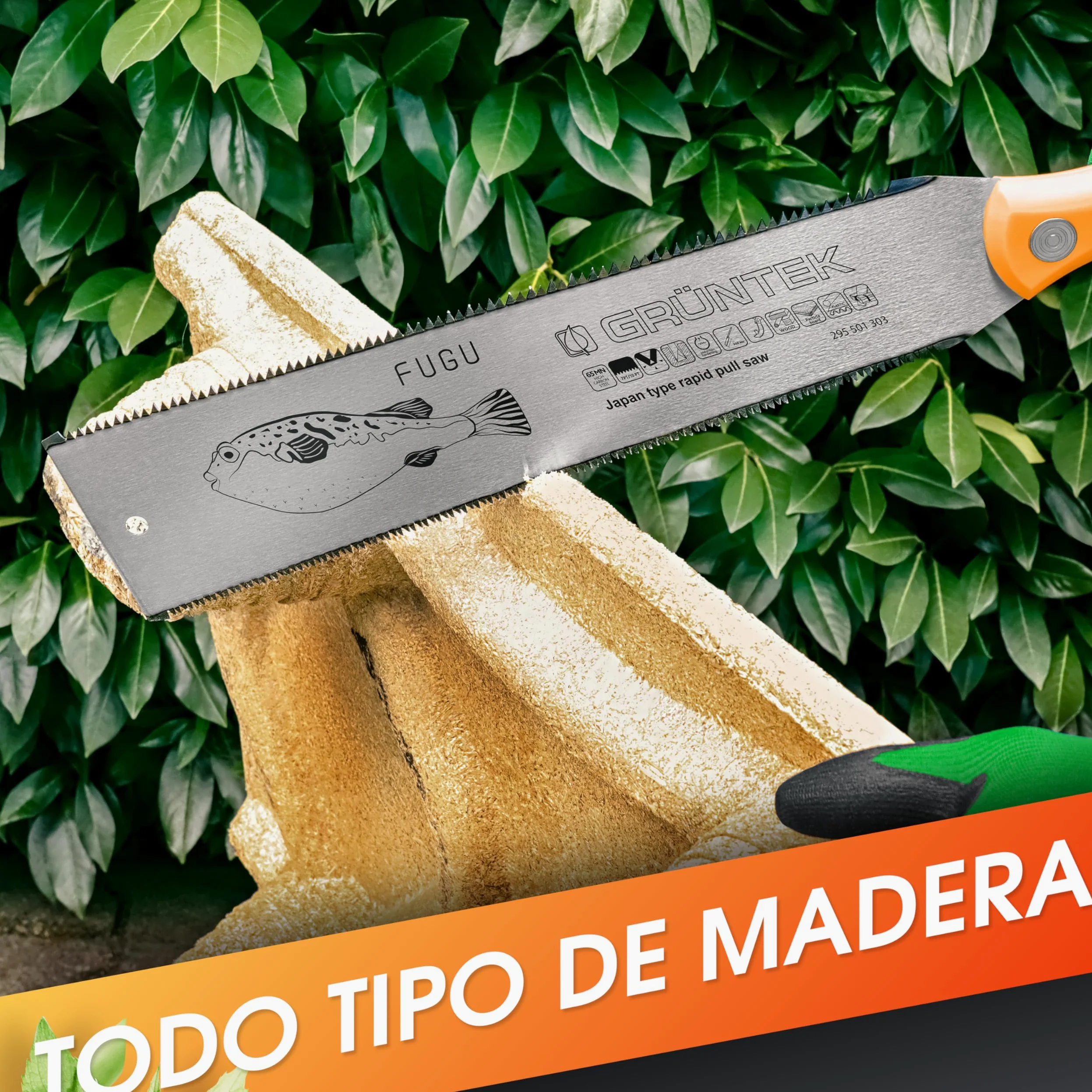 GRÜNTEK Serrucho Japones Sierra Ryoba FUGU 300 mm de corte fino. Serrucho de mano para madera. Hoja dentada en ambos lados.