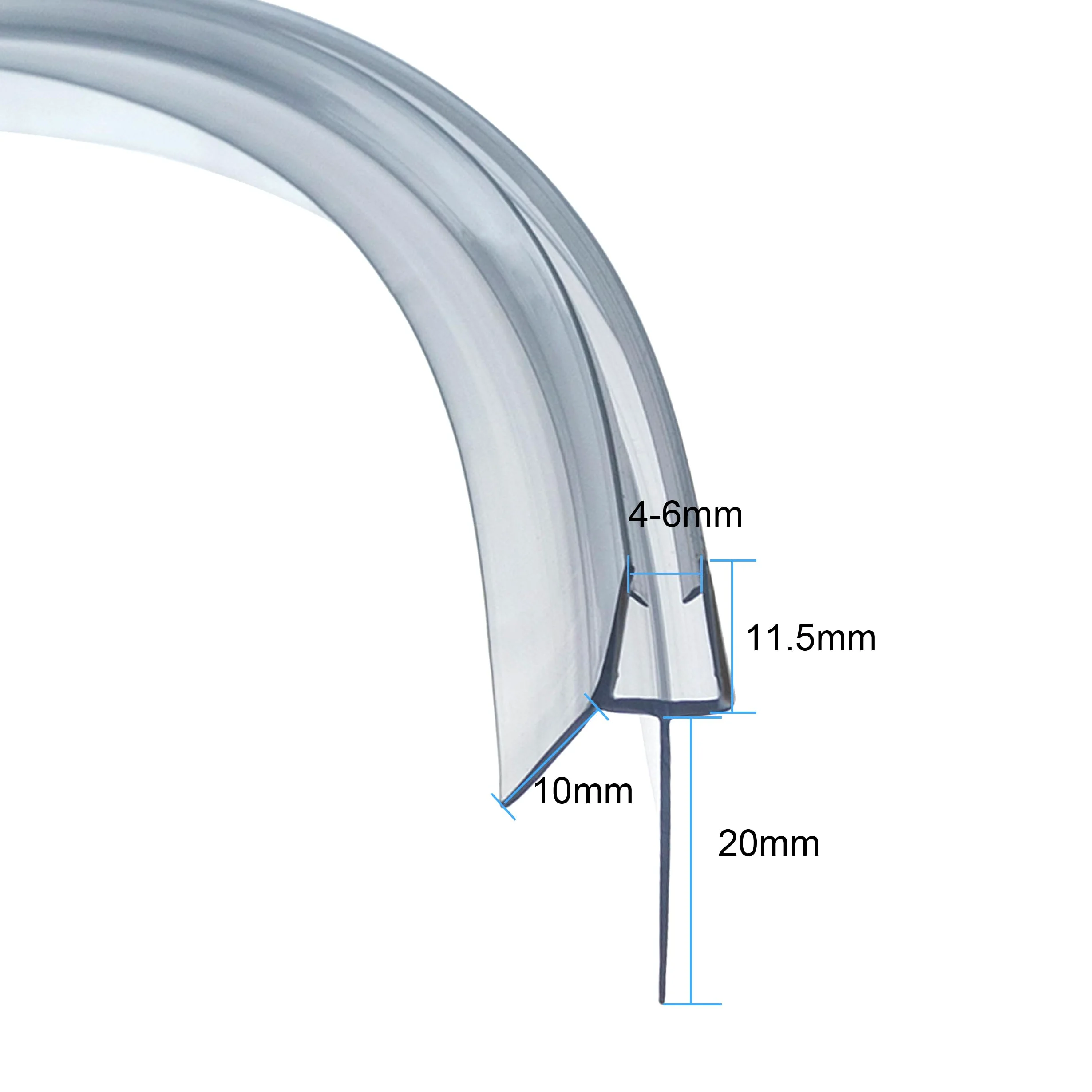 Tira precurvada para puerta de ducha, 2 piezas de 90 cm para cubiertas de vidrio curvadas de 4 a 6 mm de espacio de hasta 20 mm, tira de sellado de repuesto para mampara de ducha de plástico de