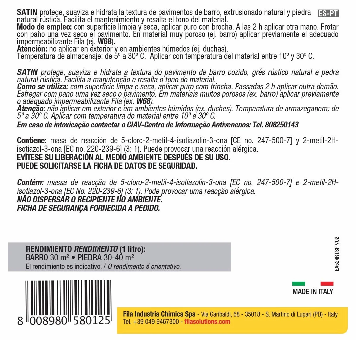 Satin, Cera Protectora Con Efecto Satinado Ideal Para Barro Gres Extrusionado Piedra Natural Y Terrazo No Pulidos Mosaico Hidráulico, 1L