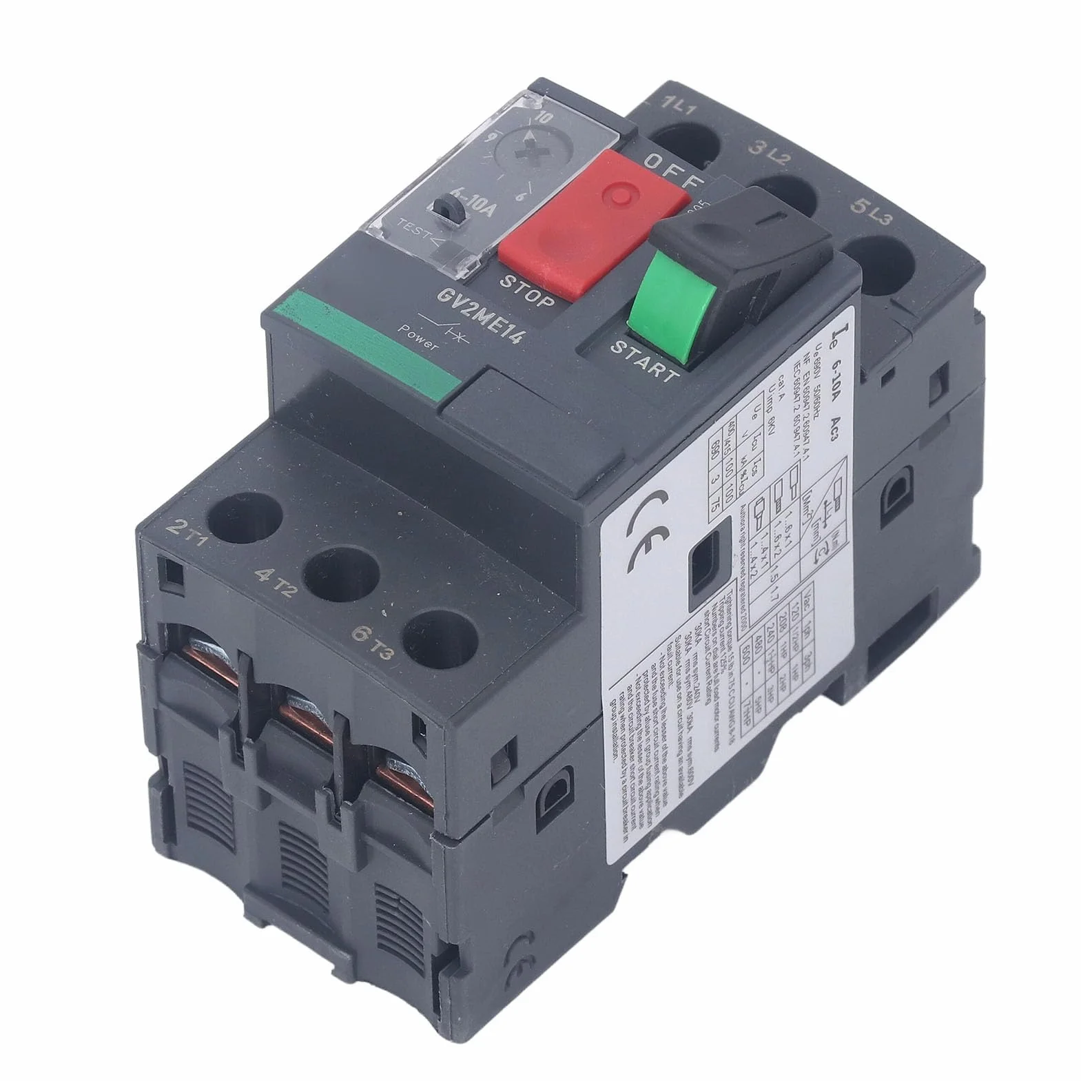 Disyuntor de Protección del Motor AC690V Térmico Magnético Manual con Control de Botón para Varios Motores Montaje en Rail 35mm (GV2-ME14 6-10A)