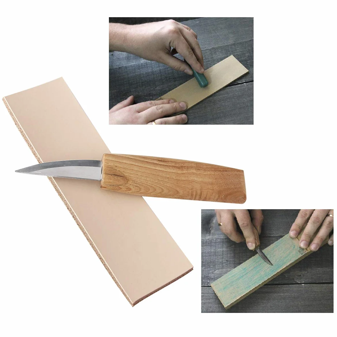 Cuchillo de Gancho de Talla de Madera para Tallar Cucharas, Tazones y Tazas, Herramientas de Tallado con Compuesto de Pulido de Cuero