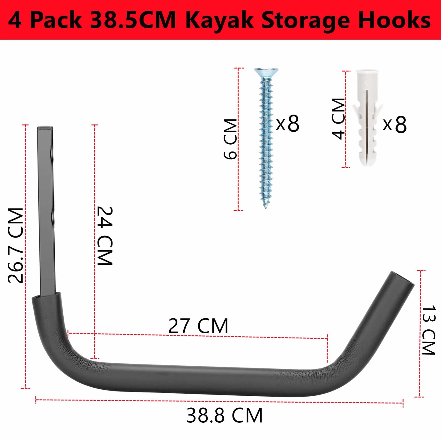 Ganchos de almacenamiento de kayak 38.8 cm colgador montado en la pared para garaje tabla de surf snowboard