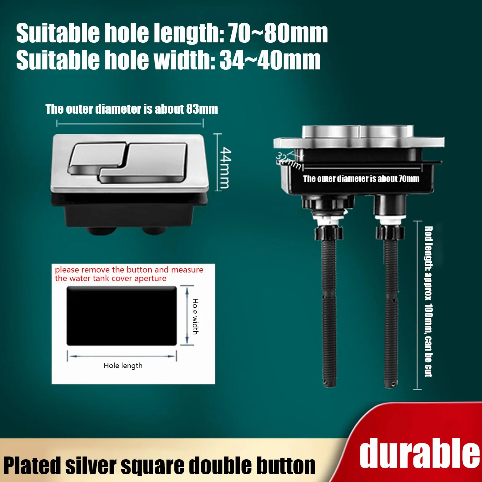 Boton Descarga Inodoro Doble Cabeza, Kit Universal Ajustable Reemplazo Tanque WC