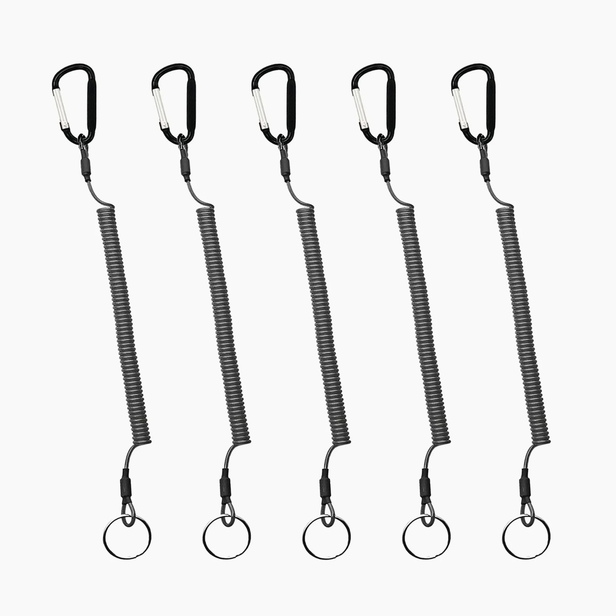 5 Piezas Cordón de Pesca Elástico Llavero Espiral Cuerda de Seguridad en Espiral Antipérdida con Mosquetón Cordón De Elasticidad para Evite la Pérdida de Llaves Alicates y Herramientas de Pesca