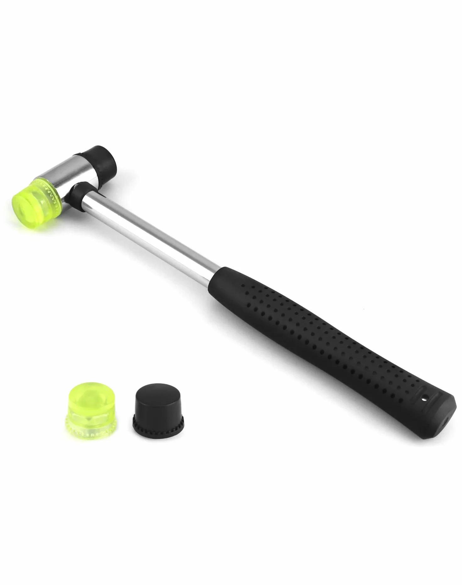 QWORK Nylon Martillo, Martillo de Goma de 25 mm con 2 cabezales de repuesto con empuñadura de goma antideslizante para joyería, herramientas artesanales de bricolaje, artesanía de cuero