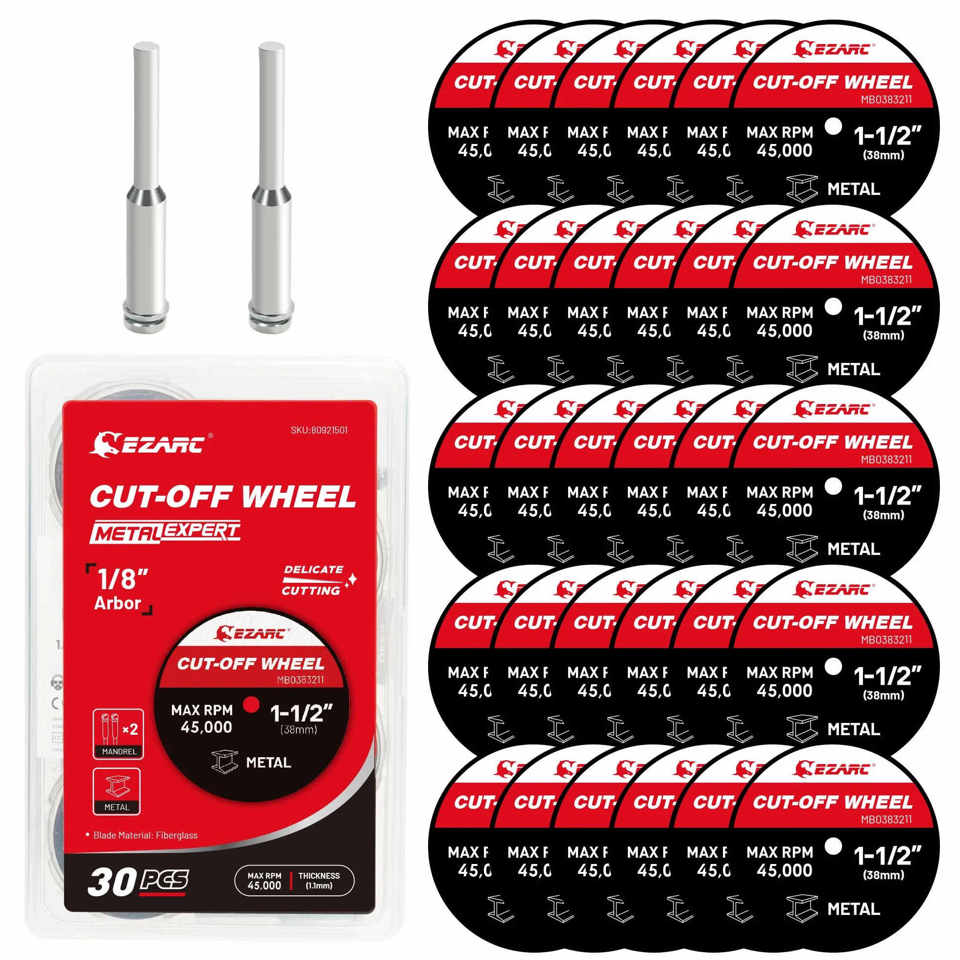 EZARC Discos de Corte 32pcs, Ruedas de Corte de 38 mm Para Metal y Acero Inoxidable, Discos de Corte Para Herramientas Rotativas