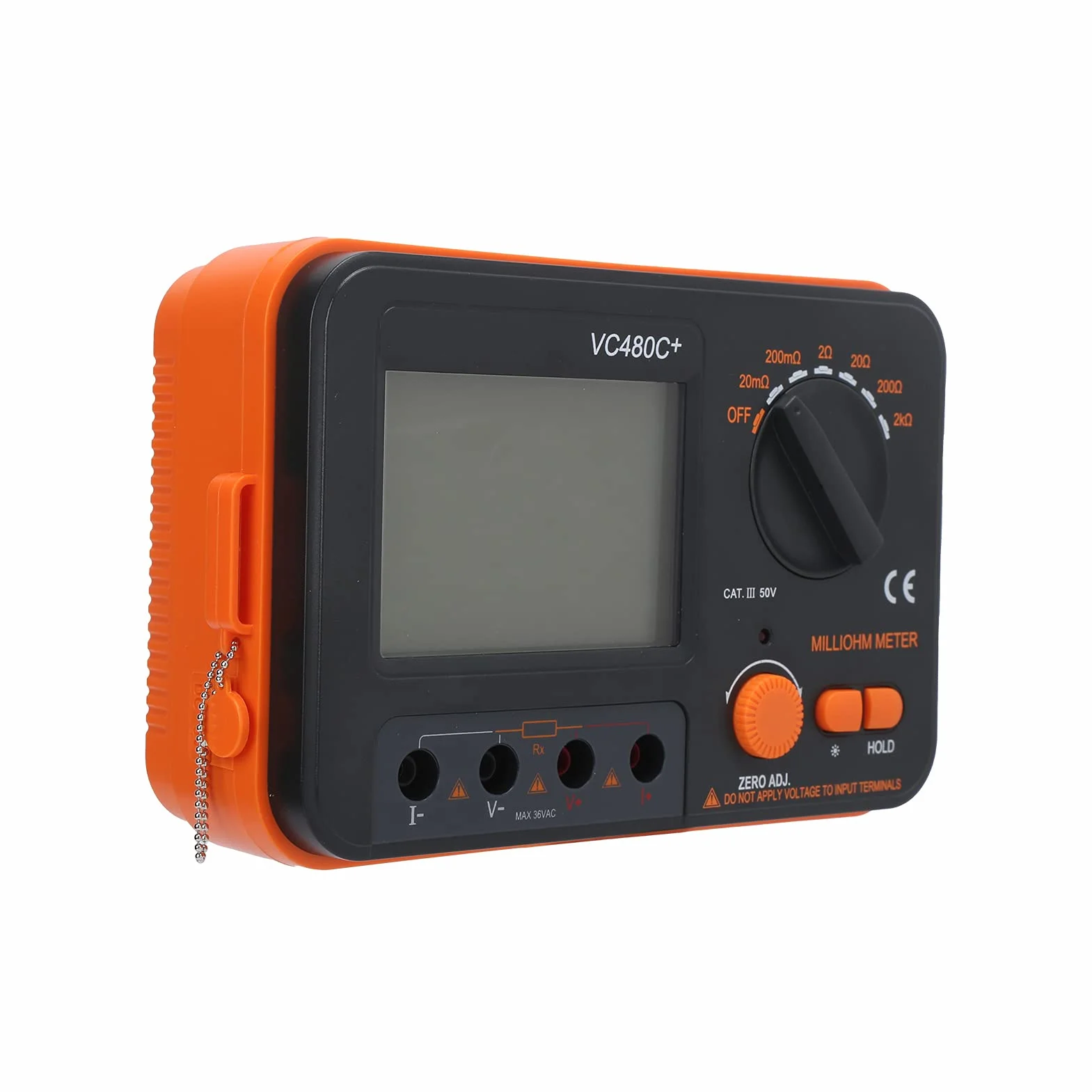 VC480C Probador Digital de Miliohmímetro 6 Rangos Medición Baja Resistencia CC 4 Cables Pantalla LCD Grande Portátil