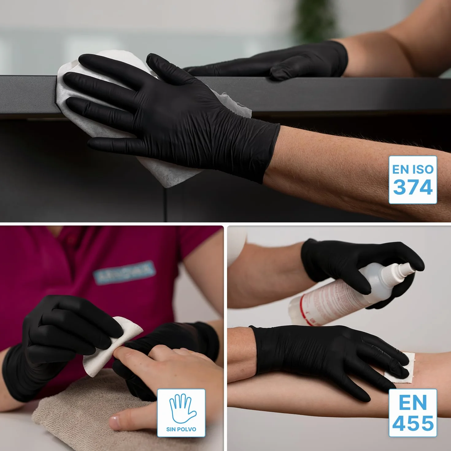 ARNOMED Guantes nitrilo M, 200 uds/caja, guantes nitrilo talla S, M, L o XL, guantes nitrilo negro, guantes de nitrilo sin polvo y látex, guantes negros nitrilo, guante nitrilo, guantes nitrilo negros