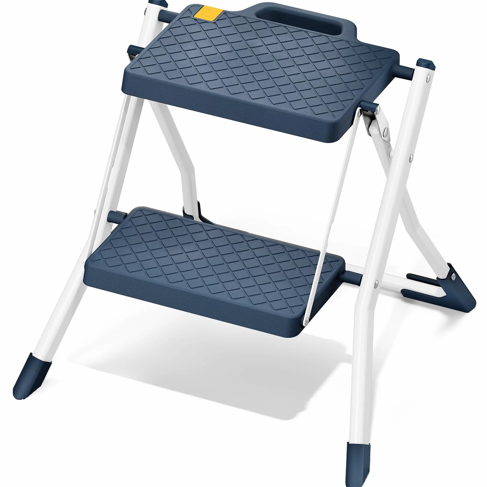 Urackify Escalera de 2 peldaños, Acero Resistente, peldaños Antideslizantes con asa, Plegable Segura con Bases Antideslizantes, Capacidad de Carga 150kg para hogar y Cocina, Azul