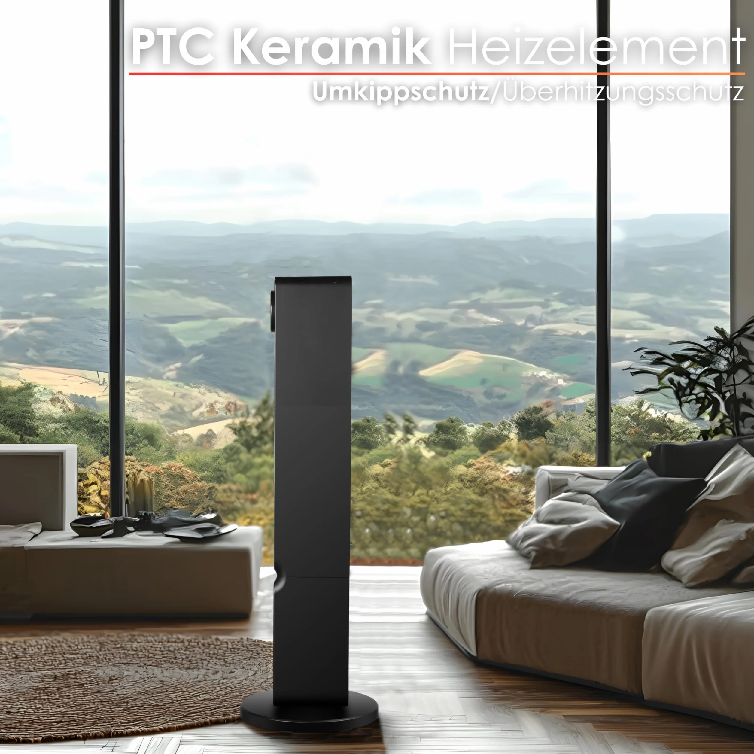 Calefactor con ilusión de chimenea 2000 W, 2 niveles, oscilante, controlable mediante smartphone Tuya, silencioso