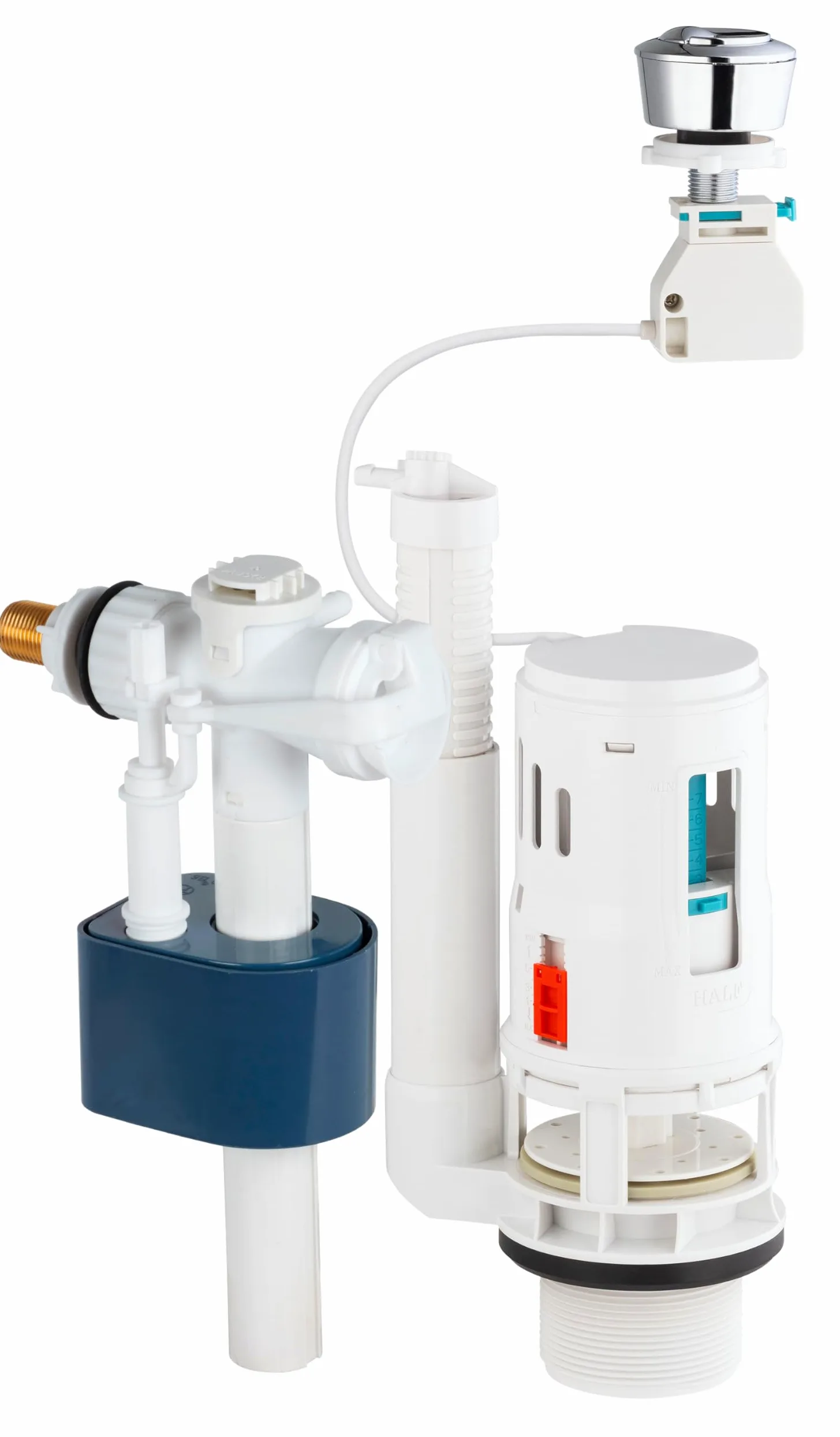 Conjunto de Descarga con Válvula Flotadora + Mecanismo de Inodoro con Cable y Botón Pulsador 3/6 L | Ahorro de Agua | Compatible con Cisternas | NOYON & THIEBAULT