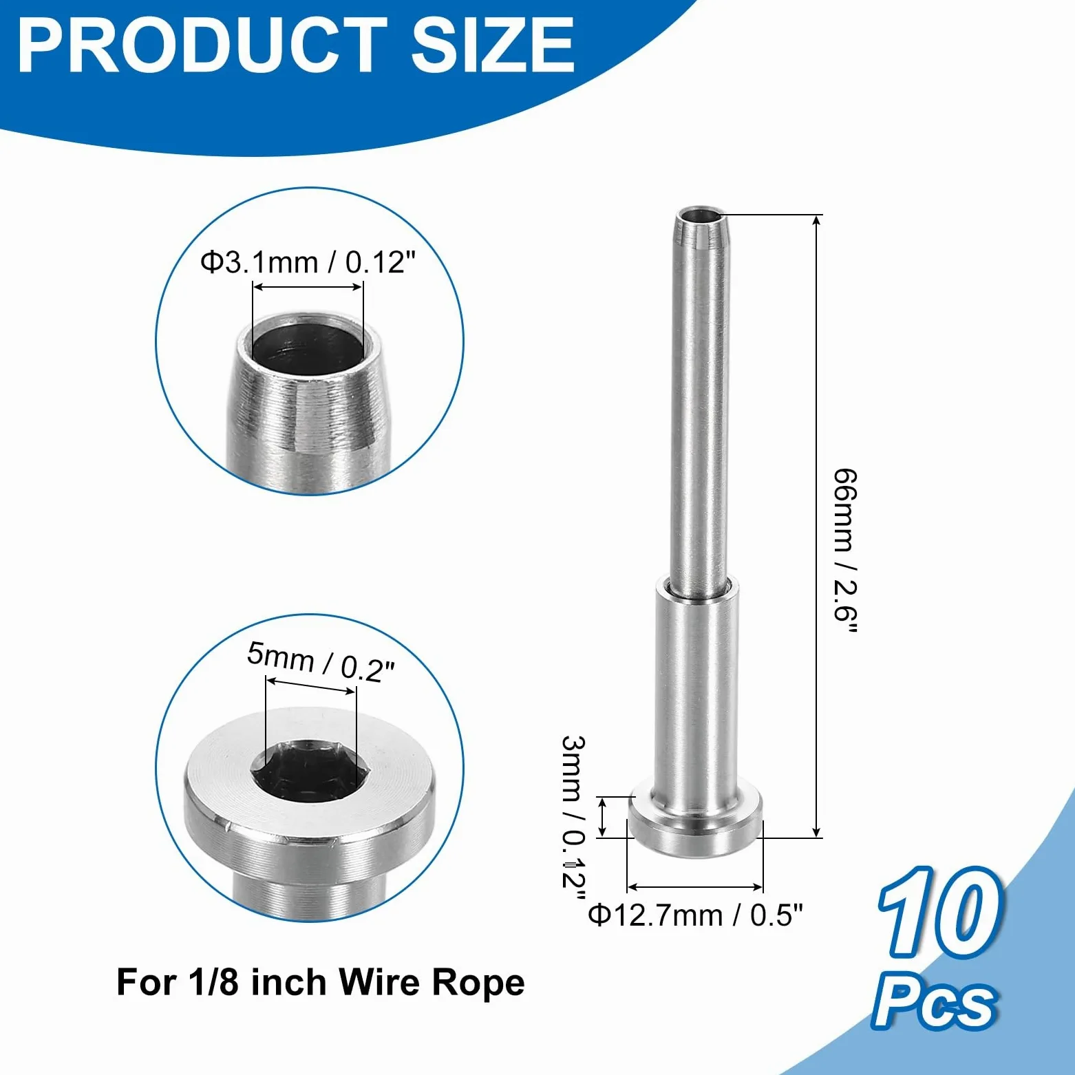 QUARKZMAN 10 Pz Kit Barandilla Cable Invisible, Receptor Invisible Y Tensor Con Extremo Espárrago 1/8" Acero Inoxidable 316 Para Barandillas Terraza, Escaleras, Postes Madera O Metal, Plata