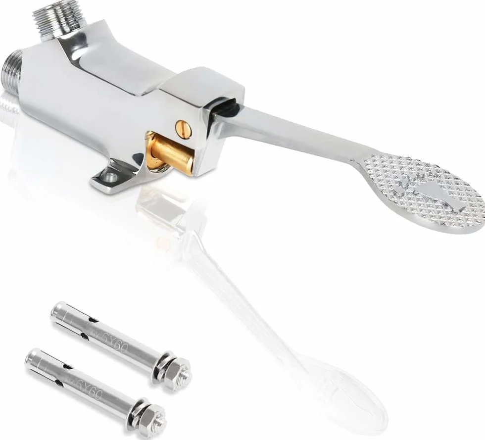 LukLoy Juego completo de pedal manos libres para grifo, con válvula de pie+salida+manguera flexible de 1 m y tornillos, para hospital, laboratorio, control de grifo con el pie