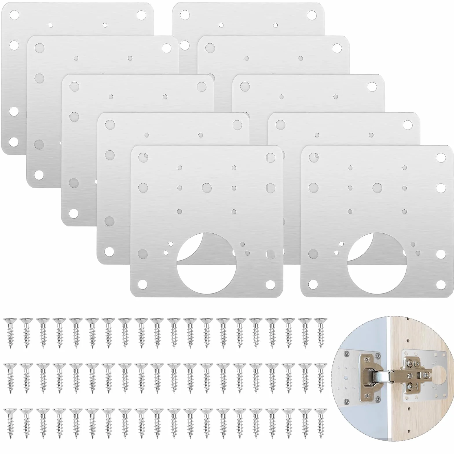 Fousenuk 10 Piezas Placa de Reparación de Bisagras Cocina 9×9cm Inoxidable Hinge Repair Kit para Armario Muebles Gabinete Cajón
