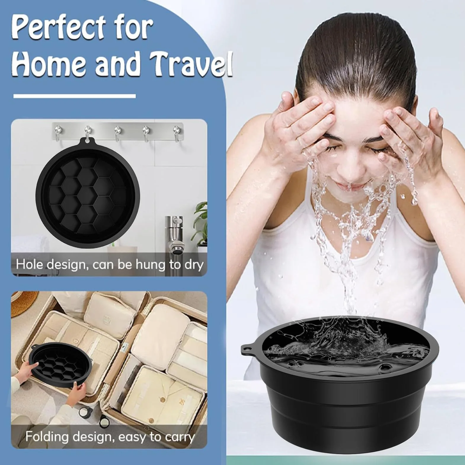 Cuenco facial de hielo, cuencos de inmersión de hielo de cara fría, 8.4 x 3.94 pulgadas, lavabo reafirmante de silicona para la belleza, diseño portátil ligero, ideal para el hogar, vacaciones, viajes