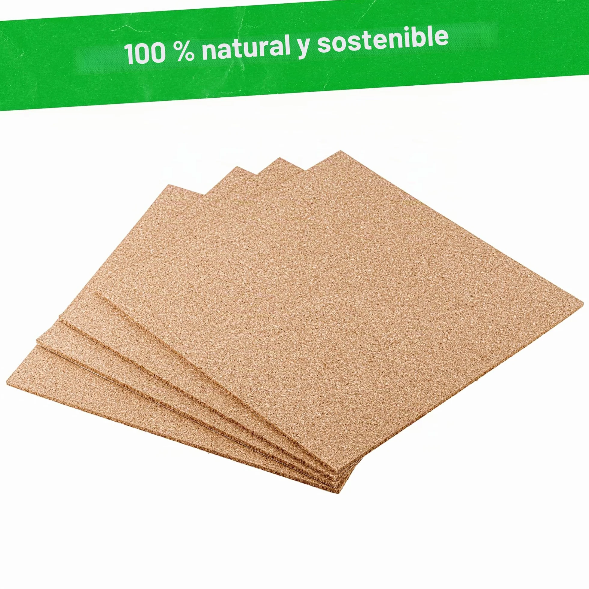Azulejos de corcho liso natural – 300 mm x 300 mm x 4 mm (paquete de 16)