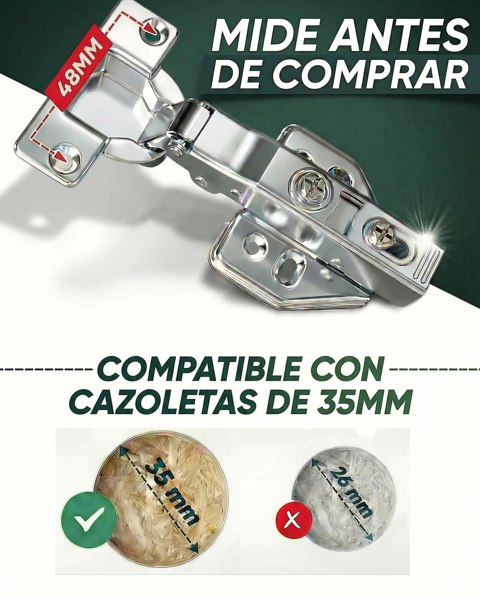 Bisagras Puertas Cocina 8 Unidades Cazoleta 35 mm Rectas Cierre Suave 110° Amortiguadas Totalmente Solapadas