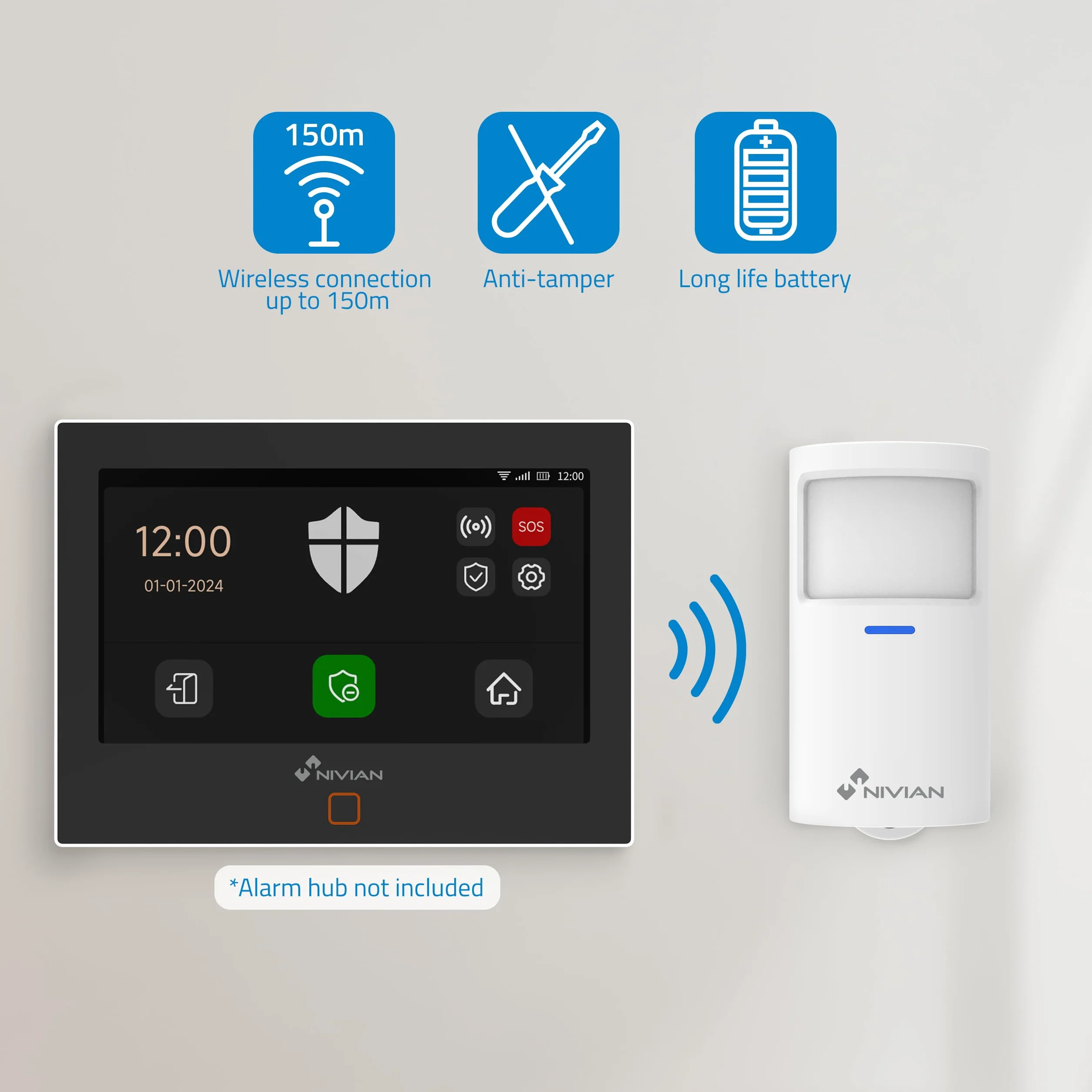 Nivian NVS-INDOORPIR Detector de Presencia Inalámbrico PIR 433 MHz 100 m 110°
