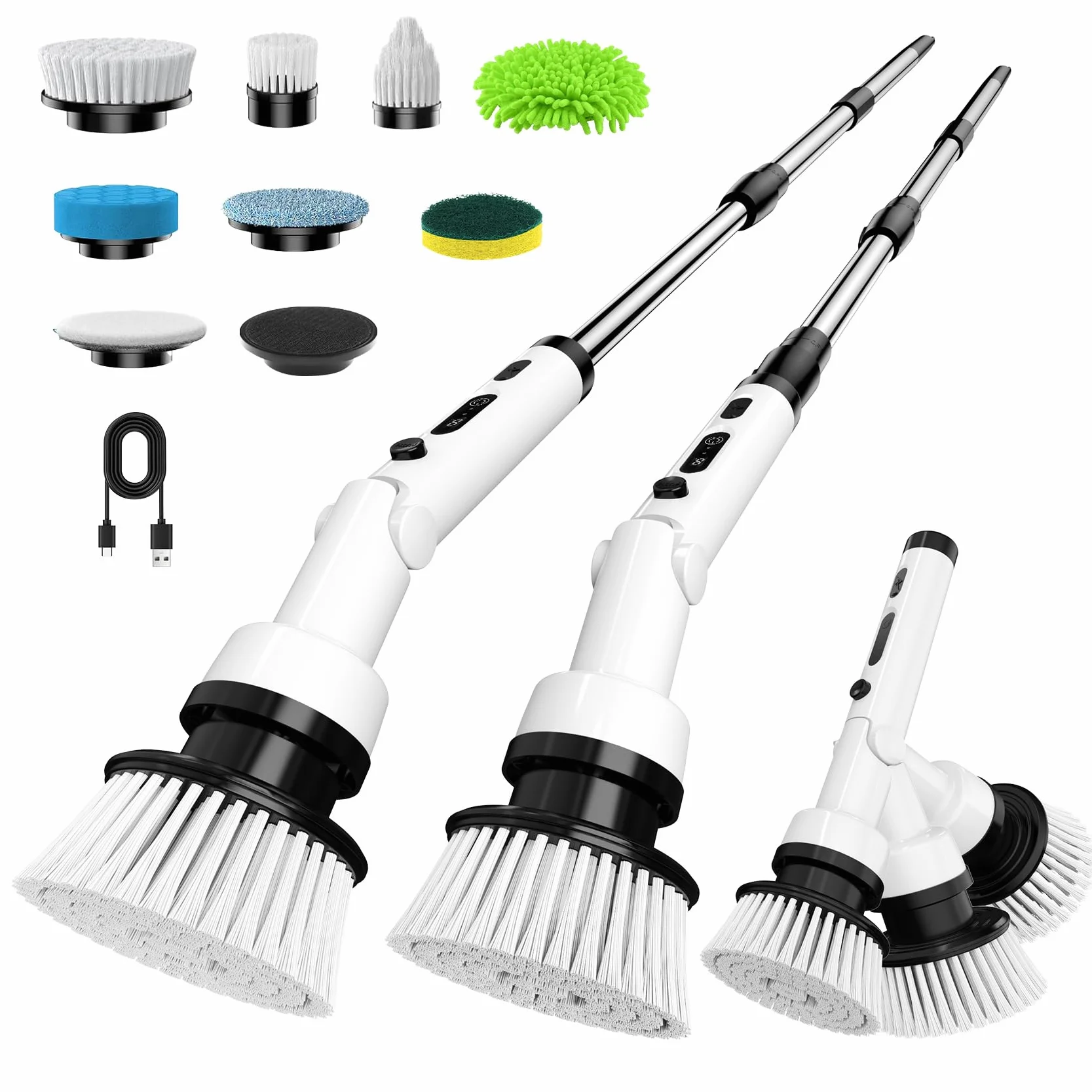 Cepillo Electrico Limpieza Hogar,Cepillo Limpieza Electrico con 8 Cabezales Reemplazables,Spin Scrubber Giratorio Limpieza Potencia,Fregadora Giratoria Eléctrico para Hogar,Baño,Suelos