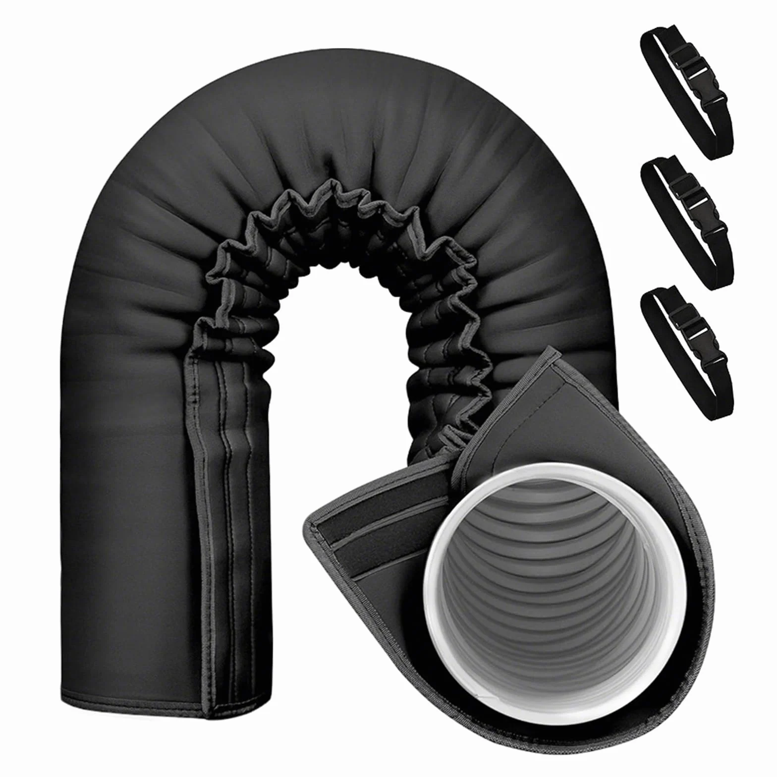 Cubierta Aislante para Manguera de Aire Acondicionado, Funda Aislamiento para Conducto Escape 12.7-15cm Diámetro, 3 Correas Negro