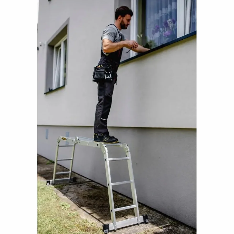 Drabest - Plataforma de Trabajo de Acero para Escalera Universal 4x3, se Transforma en Andamio - para Trabajos de Pintura, Montaje, Renovación y Jardinería, 1380x285mm, Lote de 2