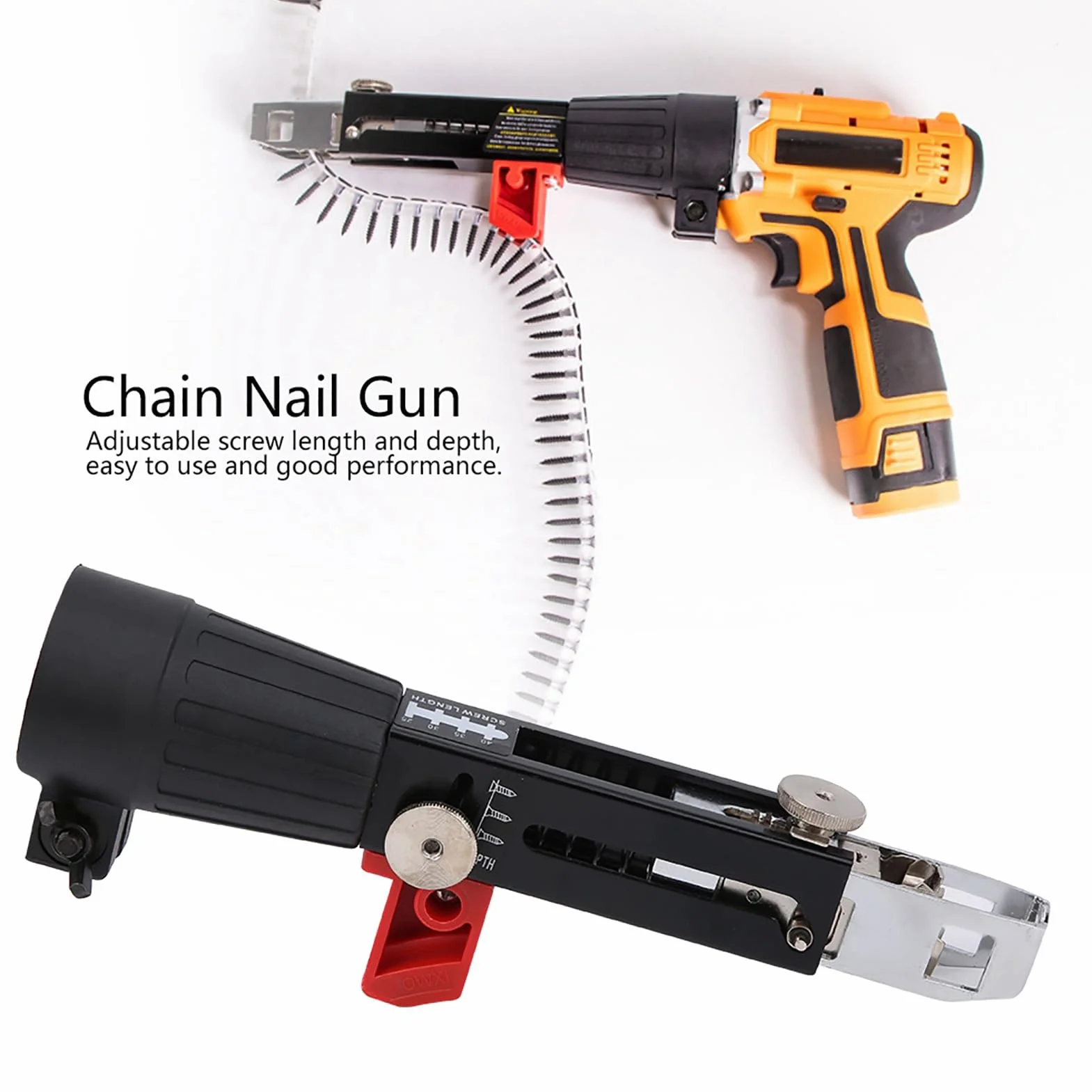 Adaptador de Cadena de Taladro de Tornillo para Pistola de Taladro eléctrica, Rango de Mandril de 41 mm a 46 mm, Accesorio de Pistola de Tornillo Giratorio para carpintería