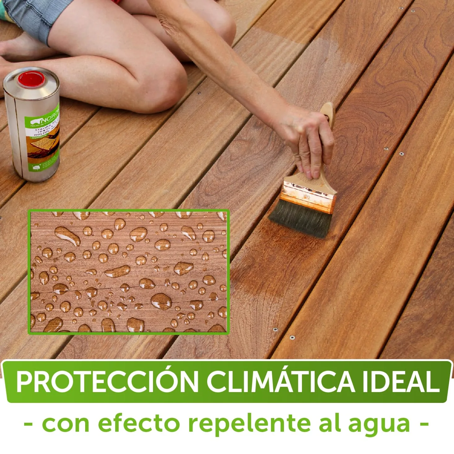 Nordicare Aceite para madera exterior [1L] Aceite para teca, roble, acacia o alerce | Aceite para la protección de la madera en exteriores | Aceite de teca para muebles de jardín