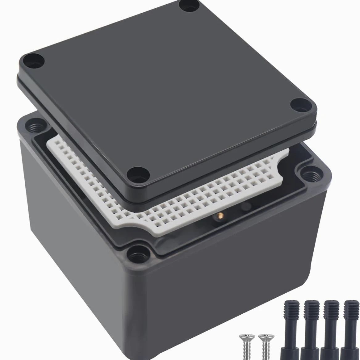 Caja de conexiones, IP67 resistente al agua, ABS, caja de proyectos negra con placa de montaje, caja eléctrica para electrónica exterior, 125 x 125 x 100 mm