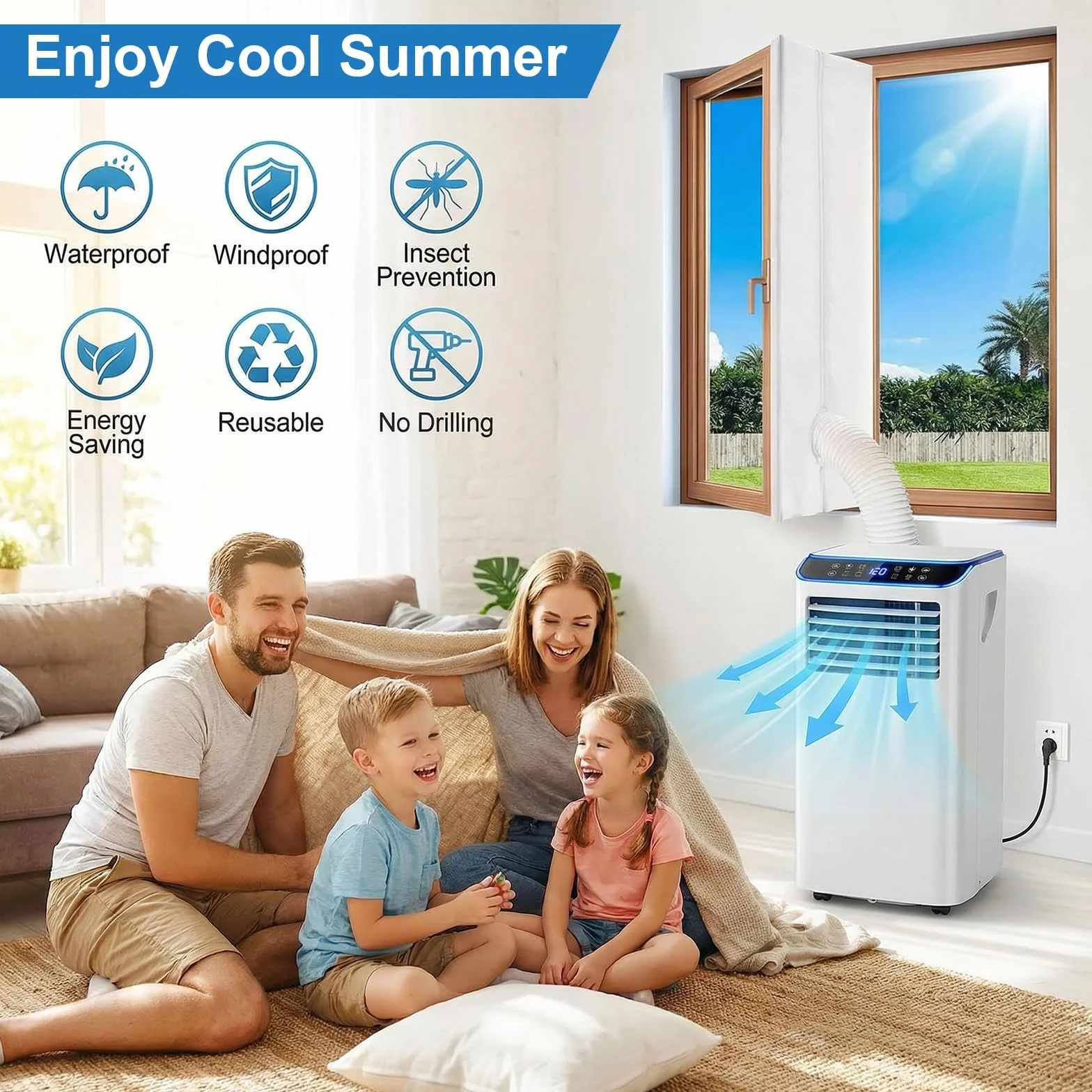 Qoosea Sello de Ventana para Aire Acondicionado, Portátil Universal Kit de Sellado de Ventanas Acondicionado Móvil y Secadoras, Impermeable y Resistente Kit Ventana Fácil Instalación (400CM)