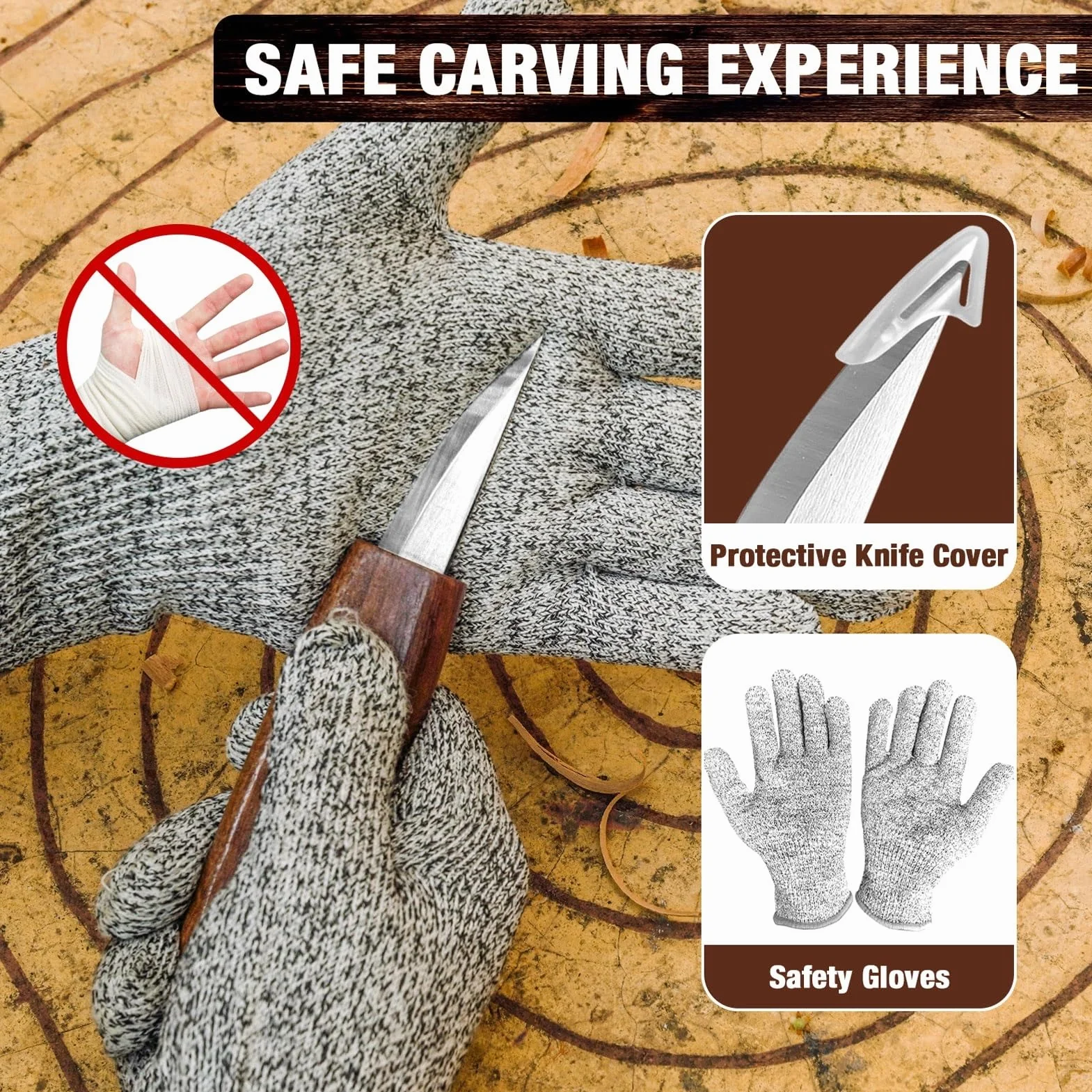 K KERNOWO - Juego de herramientas de carpintería 23 piezas, kit de tallado de madera para amantes del bricolaje principiantes, incluye bloques de madera de tilo, bolsa de almacenamiento de PU