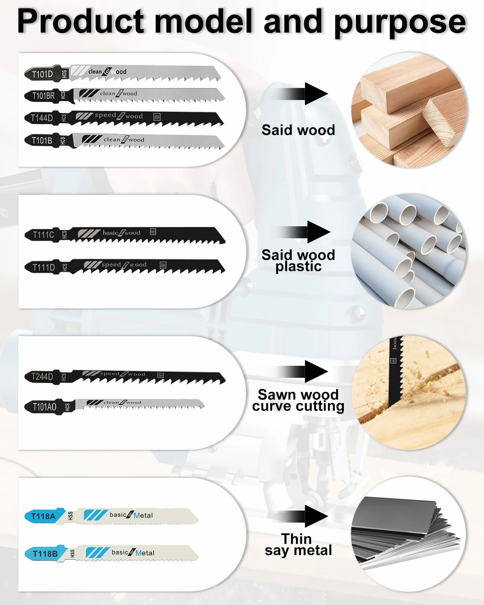Set de 60 Hojas Sierra de Calar – Hojas T-Shank para Madera, Plástico y Metal, Hojas Sierra de Calar para Madera, Hojas Largas con Práctico Estuche de Almacenamiento