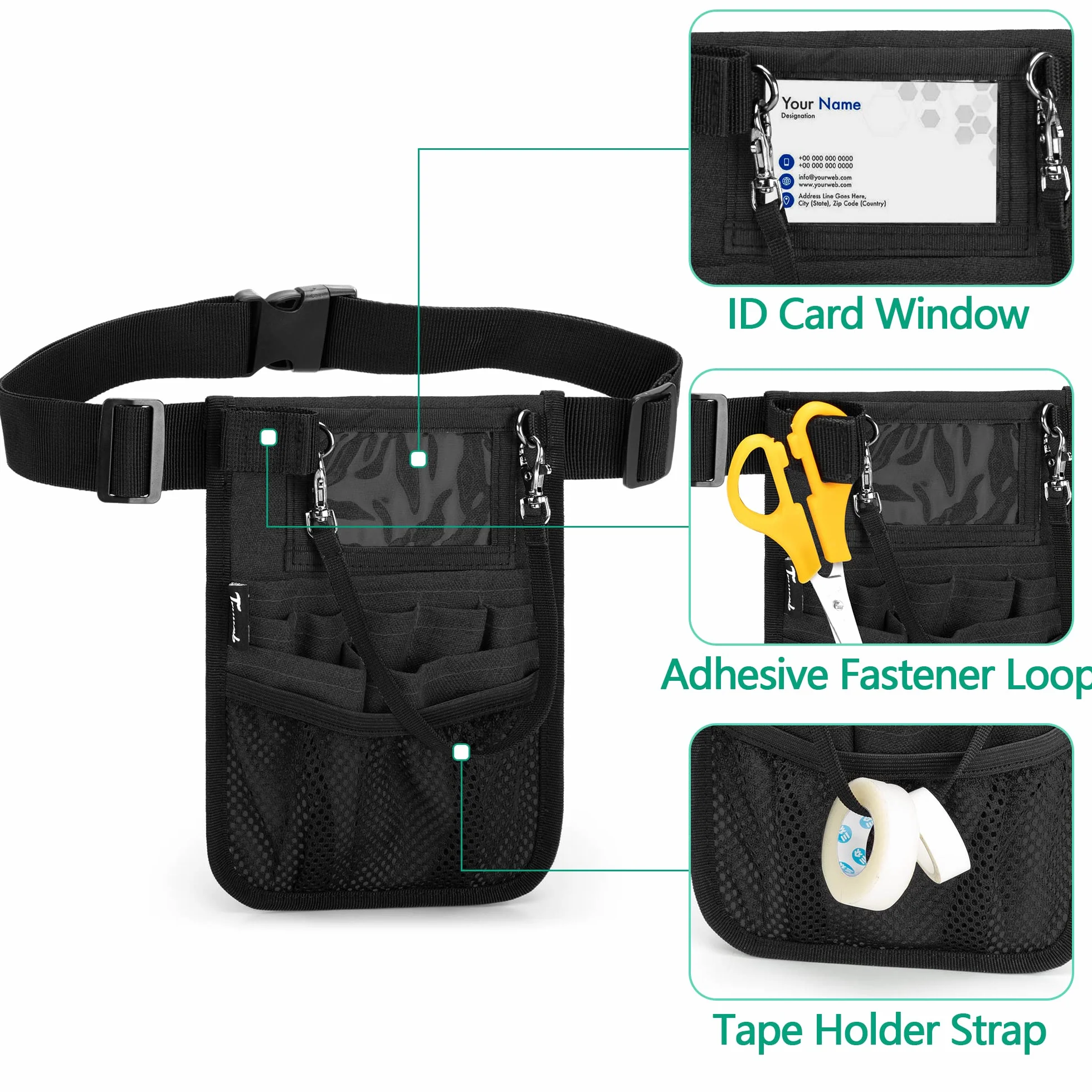 Trunab Riñonera de Enfermera con Soporte para Cinta, Organizador de Cinturón Ajustable, Negro